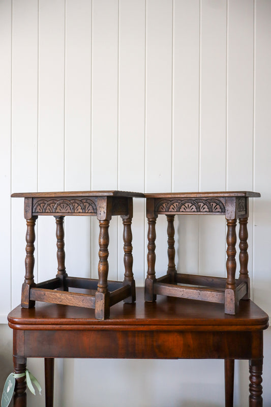 PAIR Antique English Oak Joint Stools