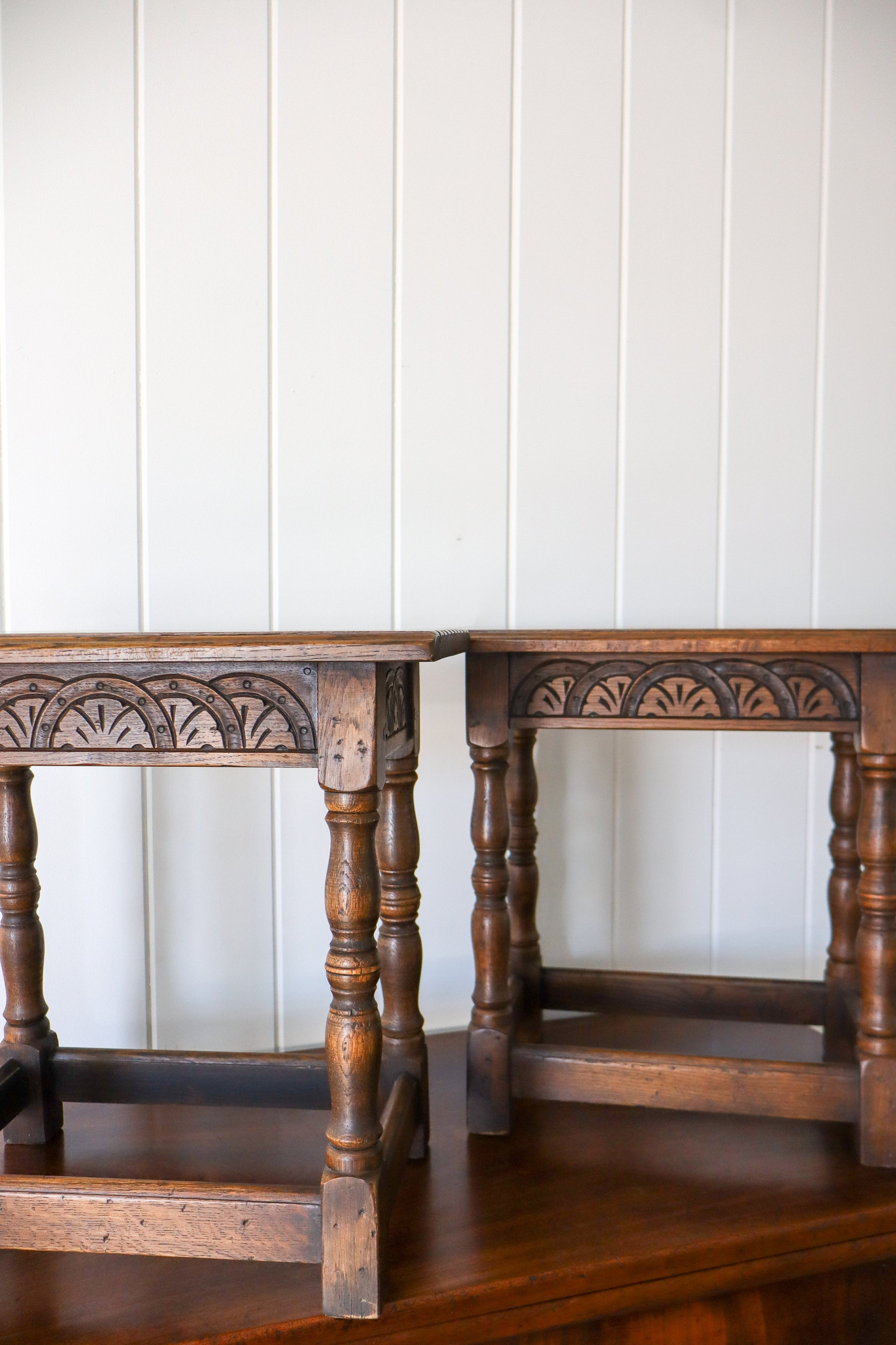 PAIR Antique English Oak Joint Stools