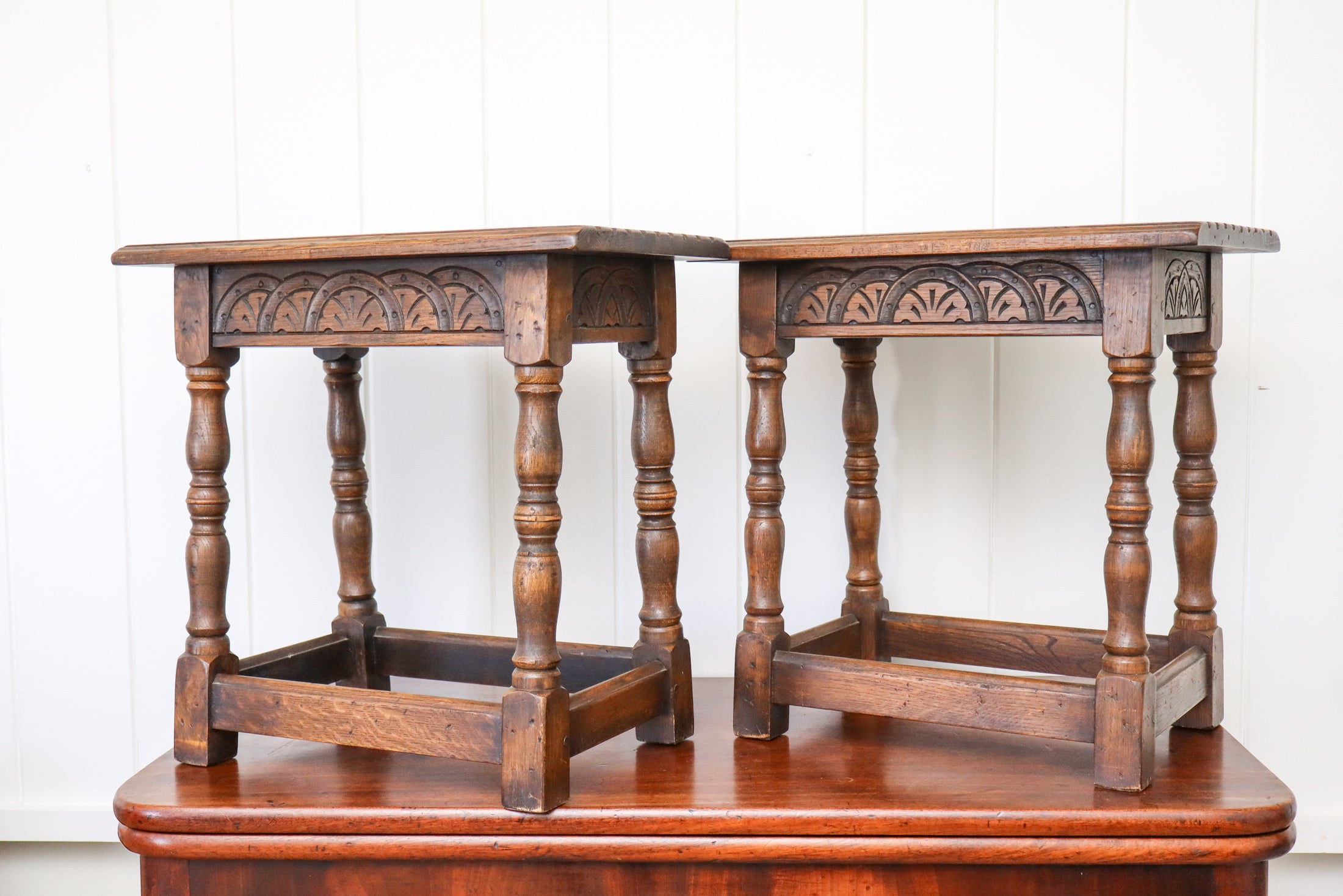 PAIR Antique English Oak Joint Stools