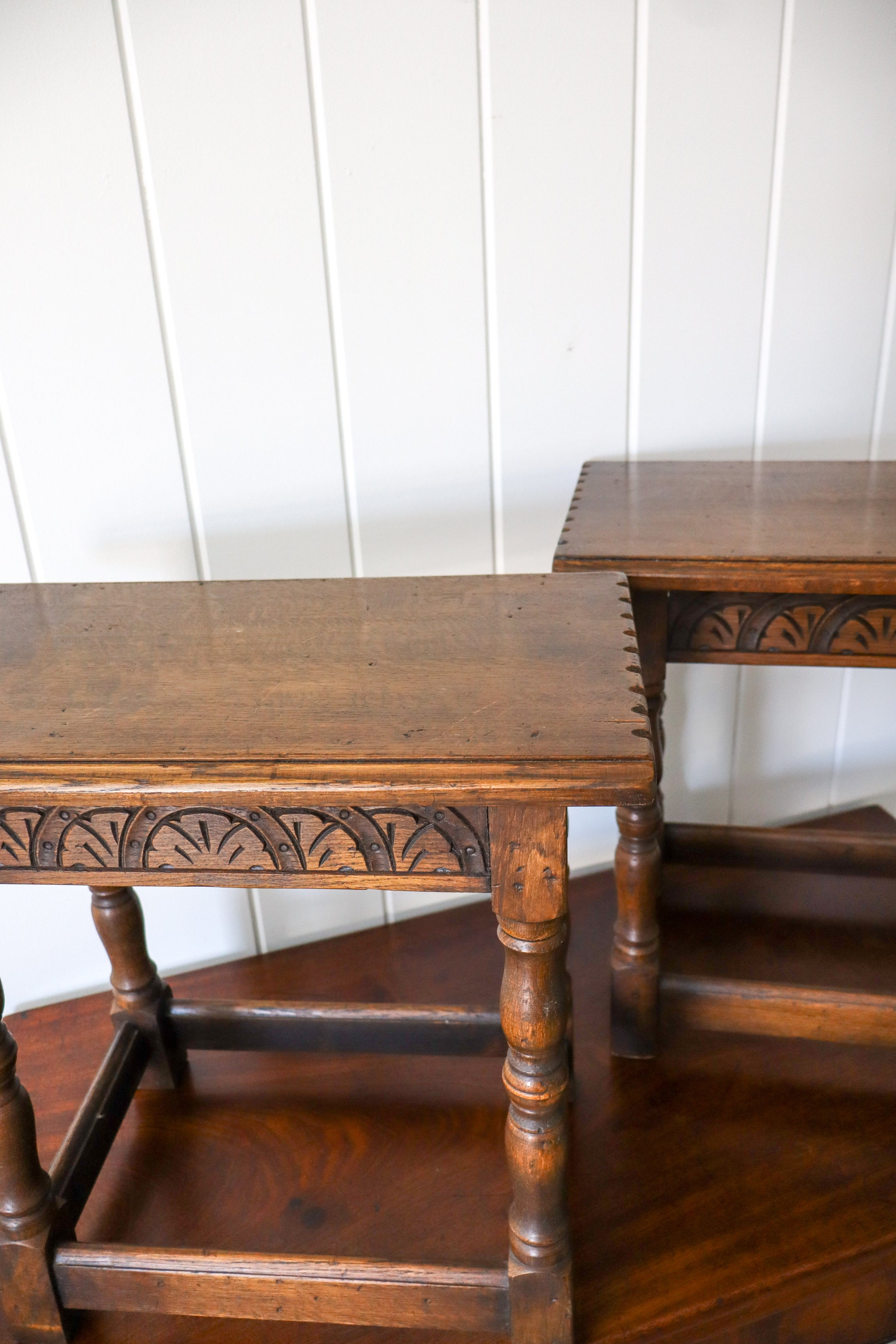 PAIR Antique English Oak Joint Stools