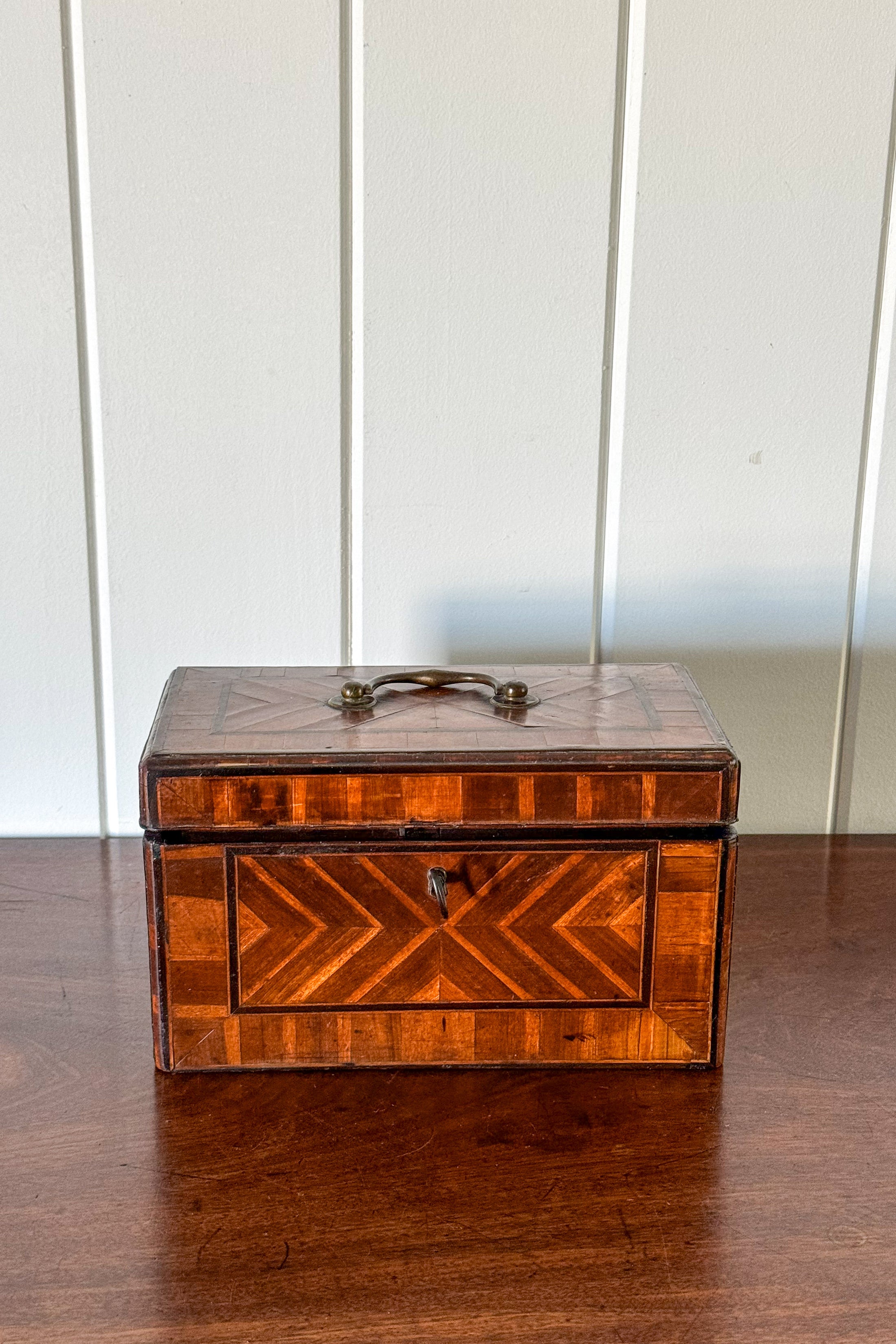 18th Century Inlaid Tea Caddy with Handle (c. 1760) | Complete with Original Fittings + Working Key