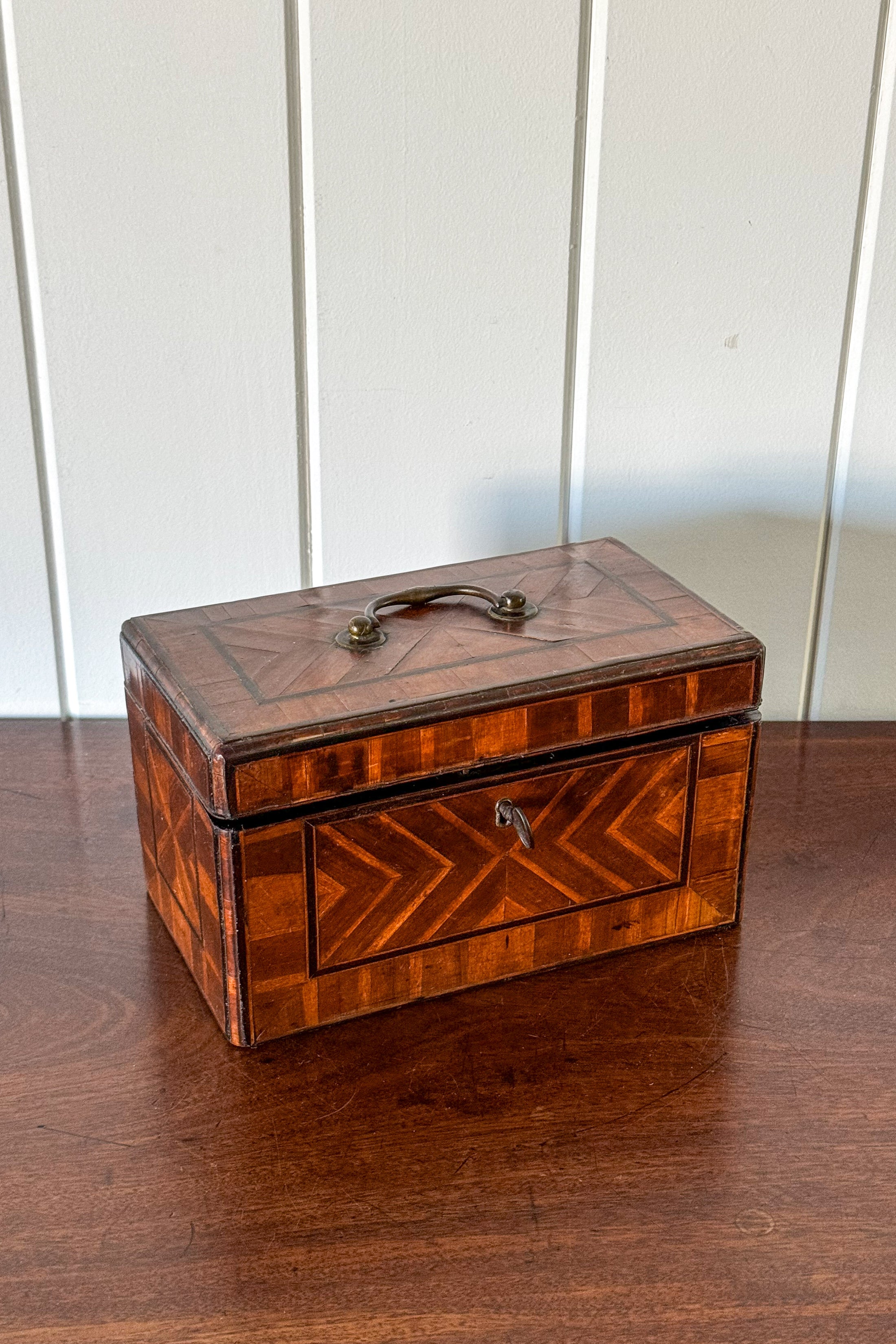 18th Century Inlaid Tea Caddy with Handle (c. 1760) | Complete with Original Fittings + Working Key