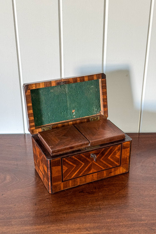 18th Century Inlaid Tea Caddy with Handle (c. 1760) | Complete with Original Fittings + Working Key