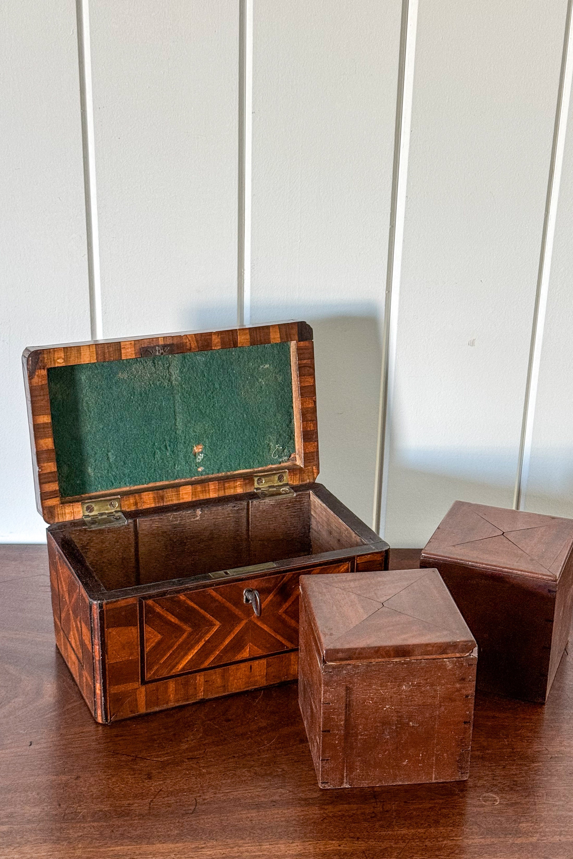 18th Century Inlaid Tea Caddy with Handle (c. 1760) | Complete with Original Fittings + Working Key