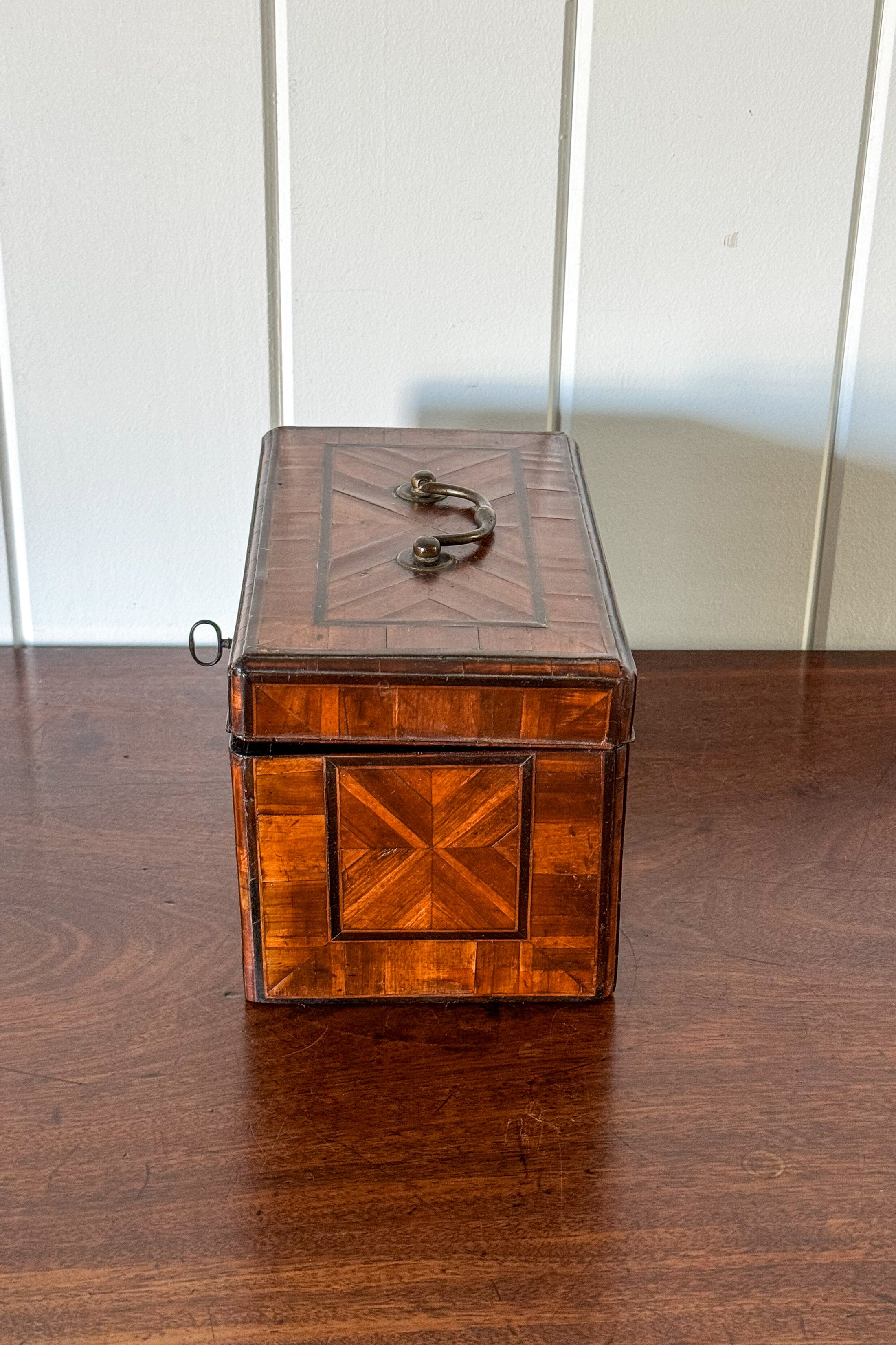 18th Century Inlaid Tea Caddy with Handle (c. 1760) | Complete with Original Fittings + Working Key