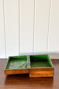 Load image into Gallery viewer, Antique Wooden Box with Inlay Detail + Painted Green Interior
