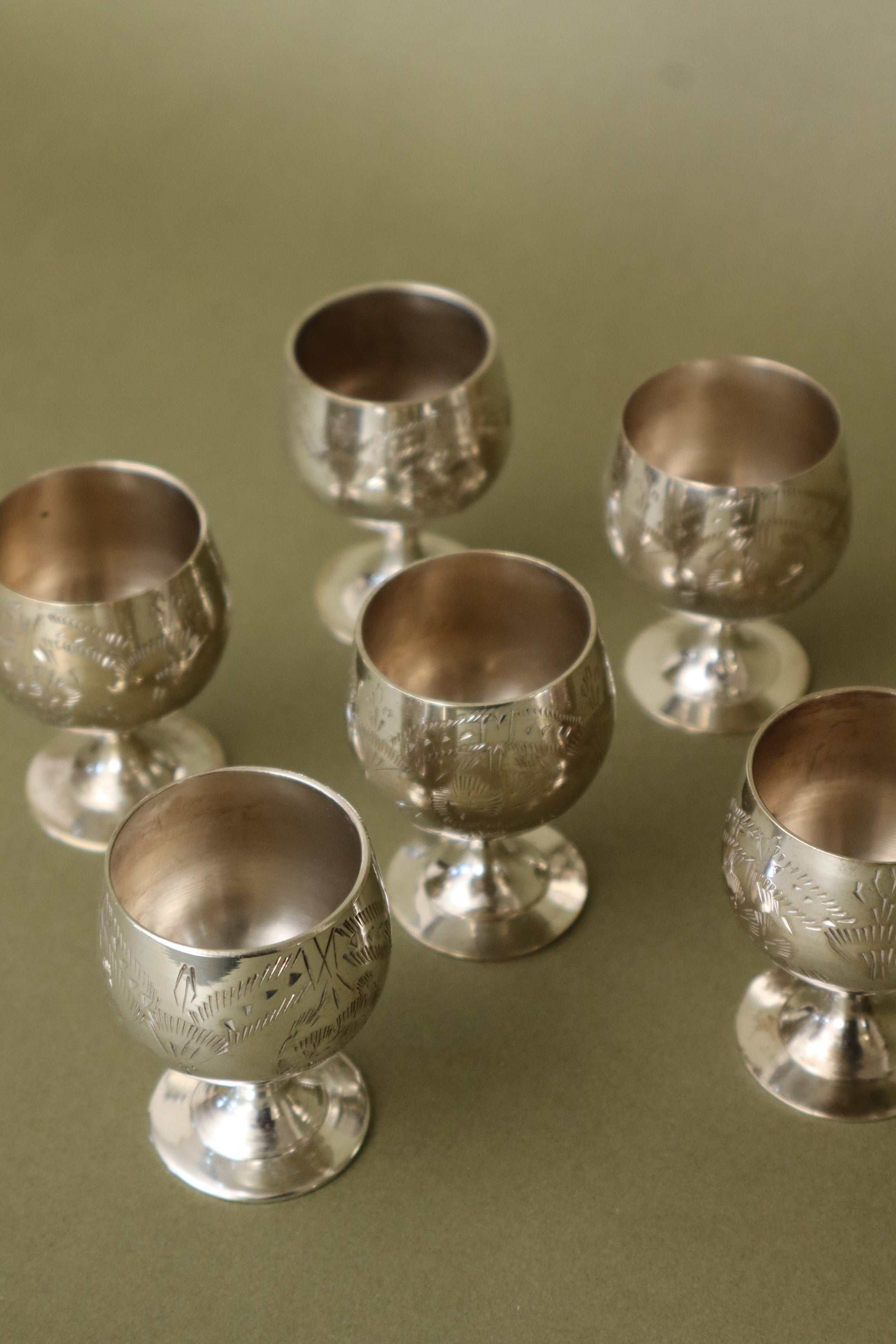 Boxed SET of 6 Antique English Silver Plate Egg Cups