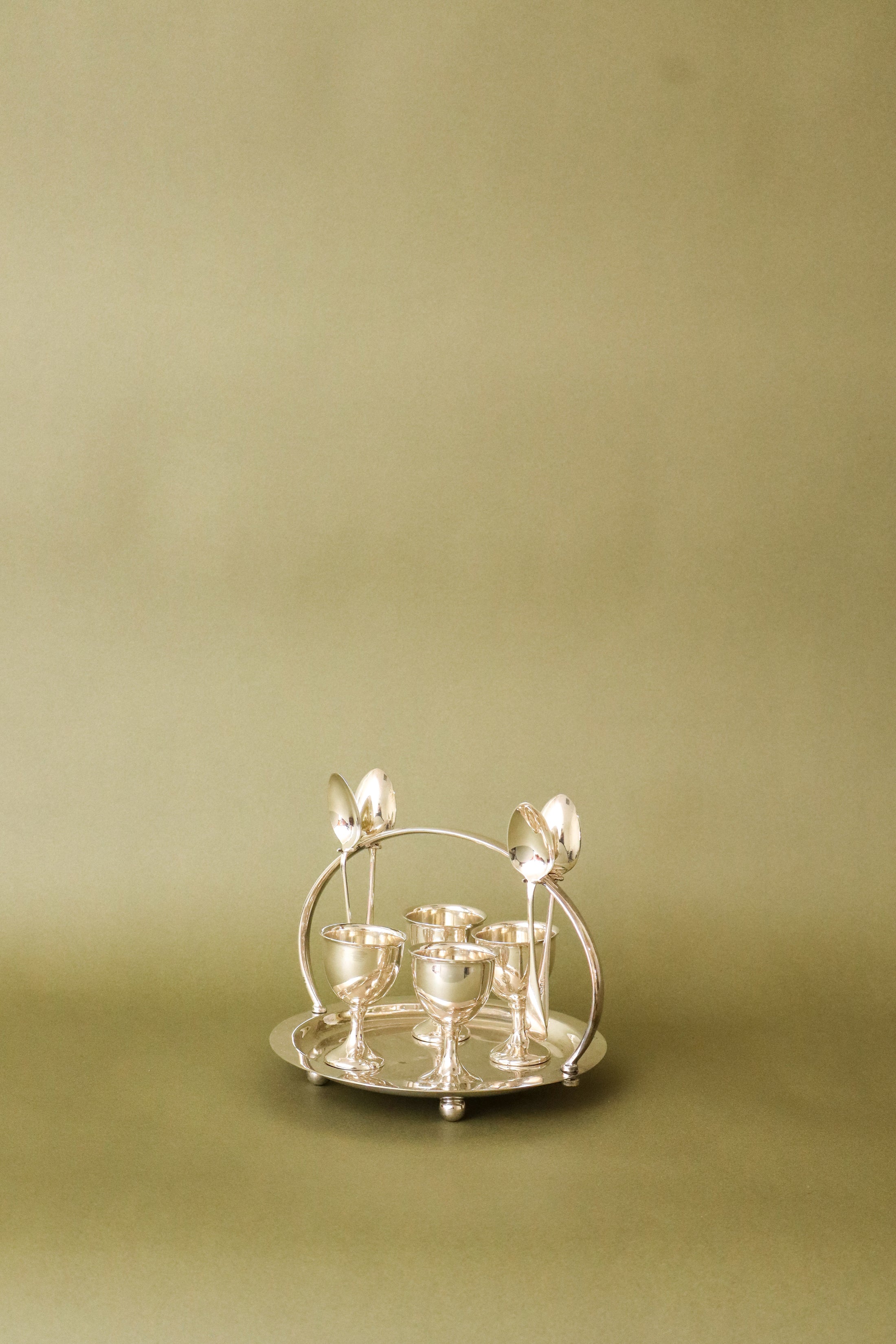 English Silver Plate Egg Cup Set of 4 with Spoons