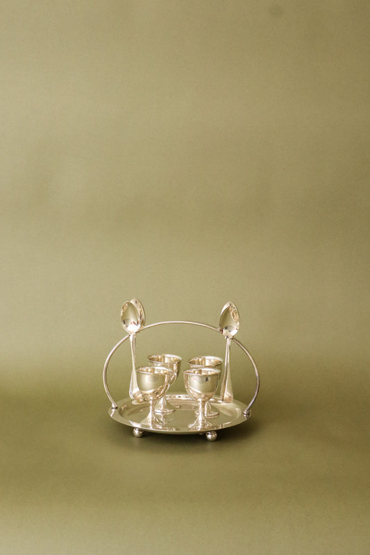 English Silver Plate Egg Cup Set of 4 with Spoons