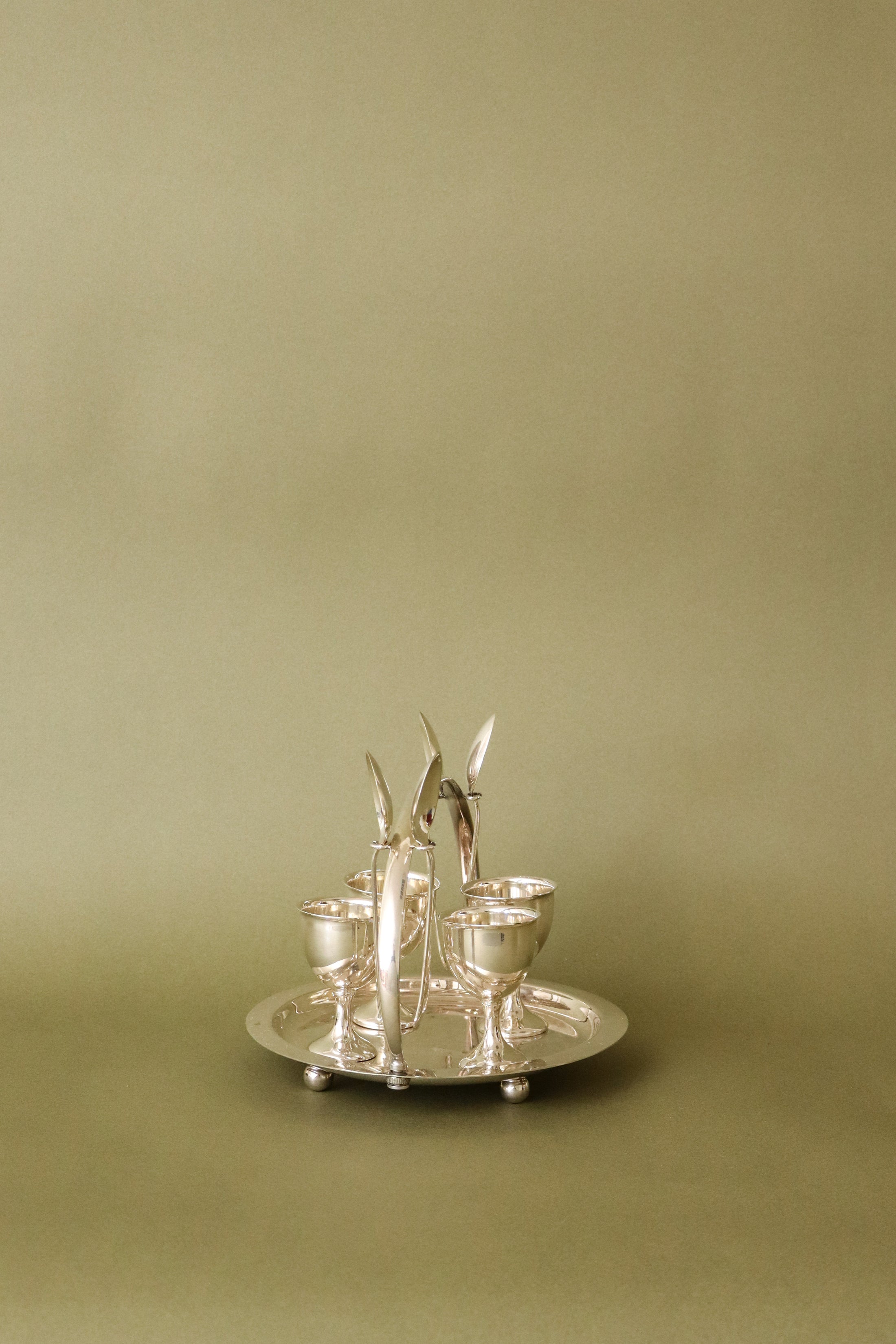 English Silver Plate Egg Cup Set of 4 with Spoons