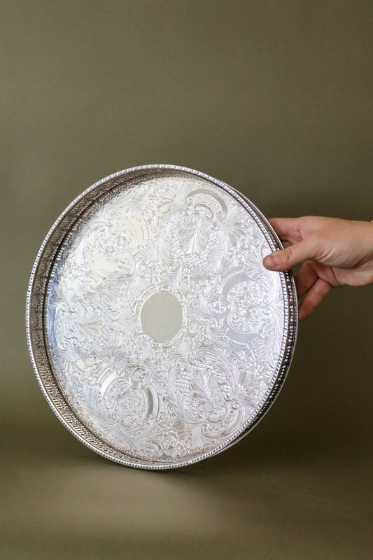 Round English Silver Plate Tray (Sheffield, England c. 1920)