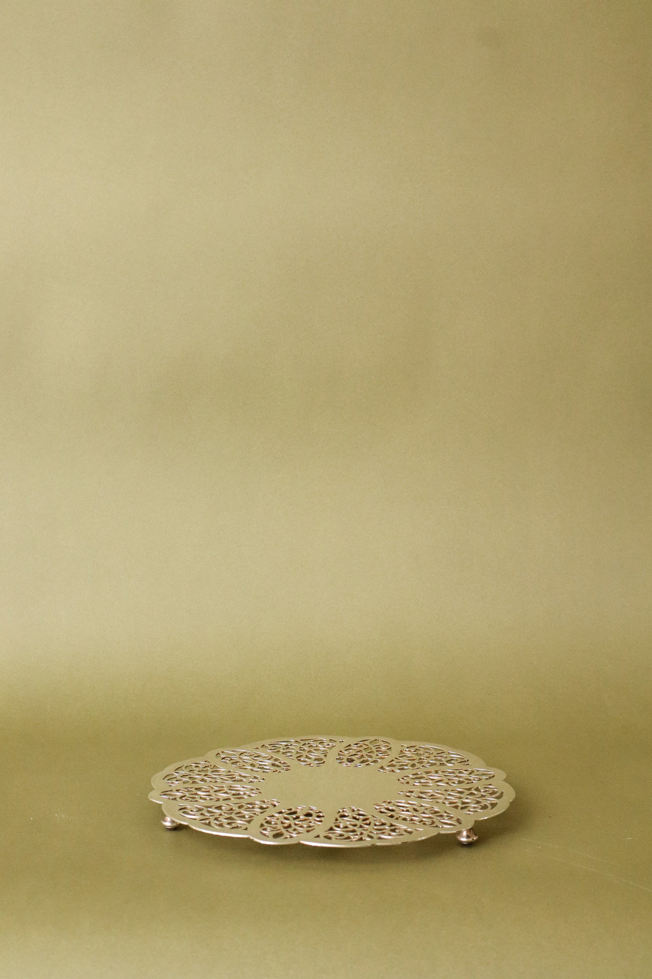 Round Silver Plate Trivet with Pierced Detailing by Rogers