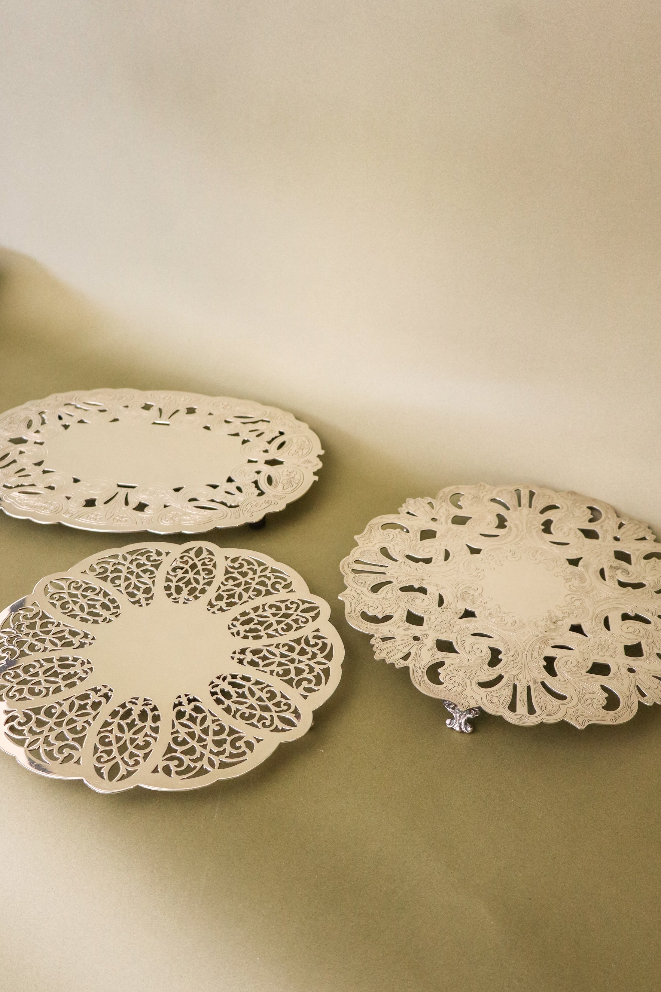 Round Silver Plate Trivet with Pierced Detailing by Rogers