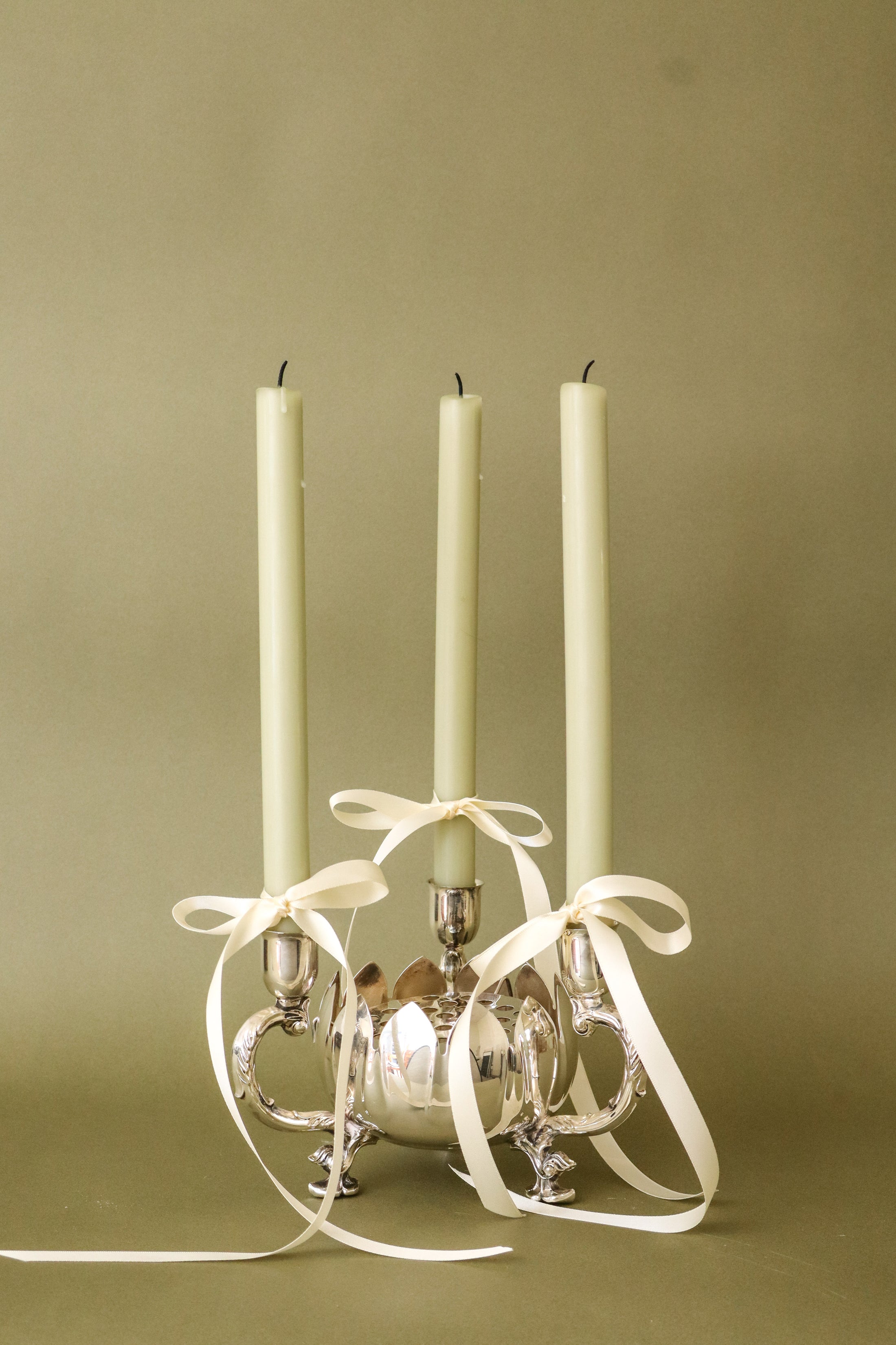 Silver Plate Floral Frogger with Candleholders