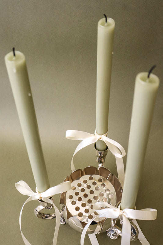 Silver Plate Floral Frogger with Candleholders