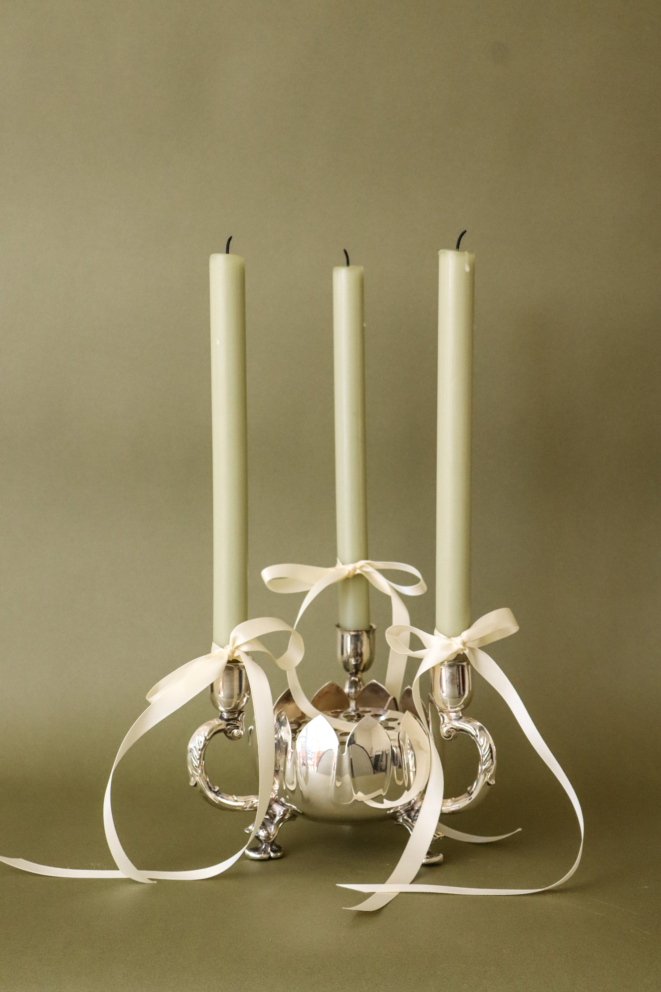 Silver Plate Floral Frogger with Candleholders