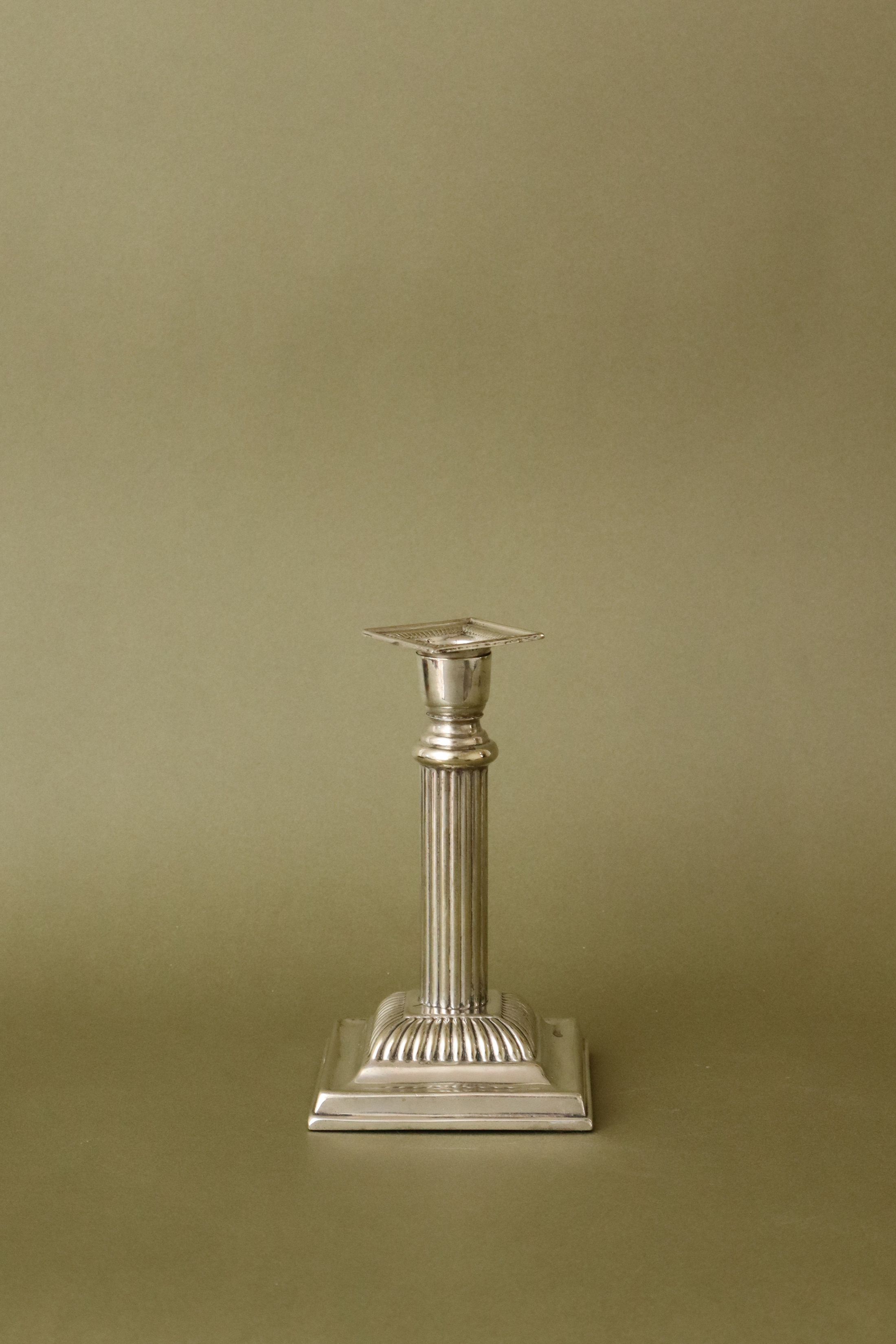 Antique English Silver Plate Candlestick with Square Base