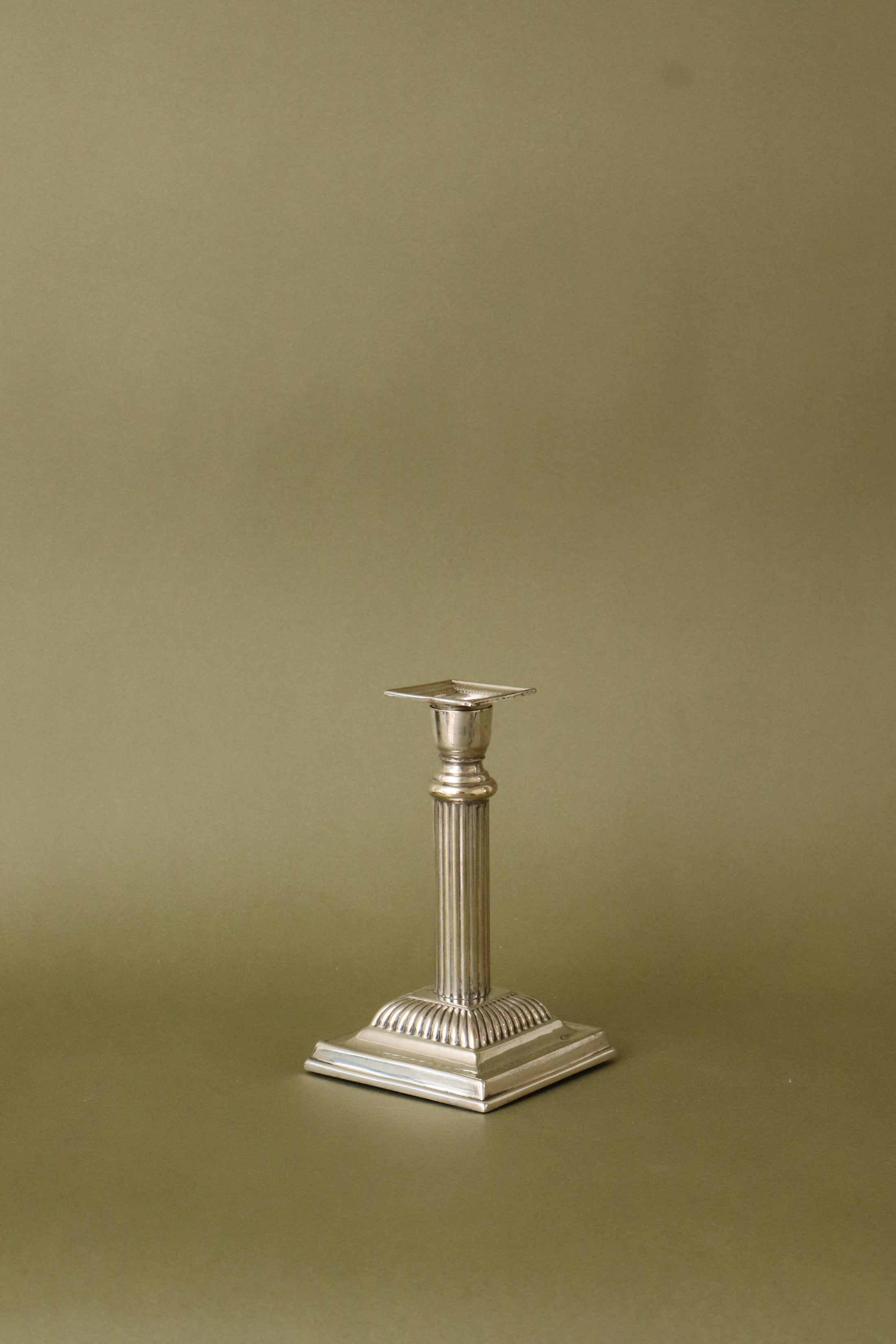 Antique English Silver Plate Candlestick with Square Base