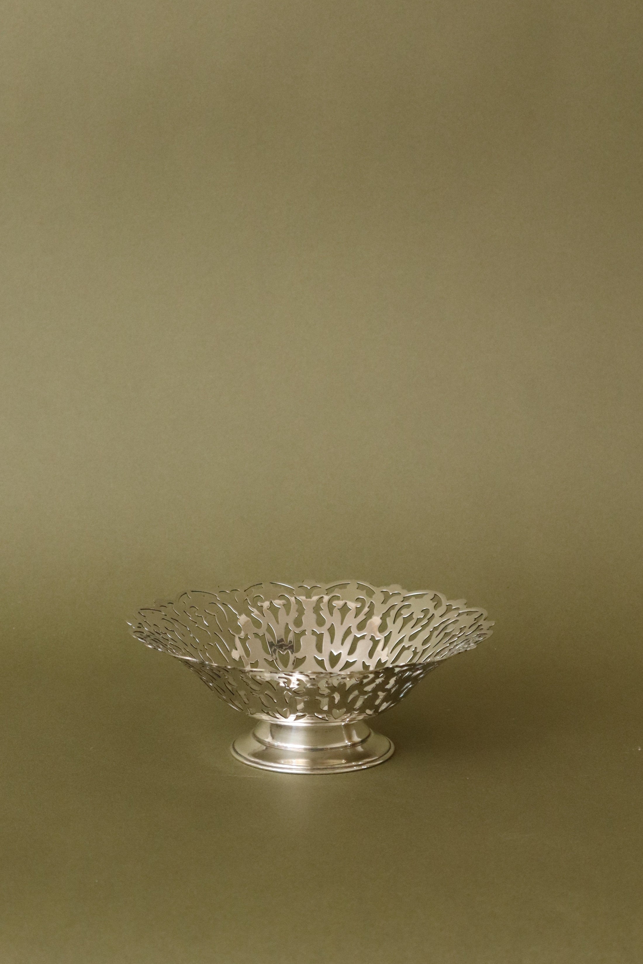Petite Antique English Silver Plate Dish with Reticulated Edge