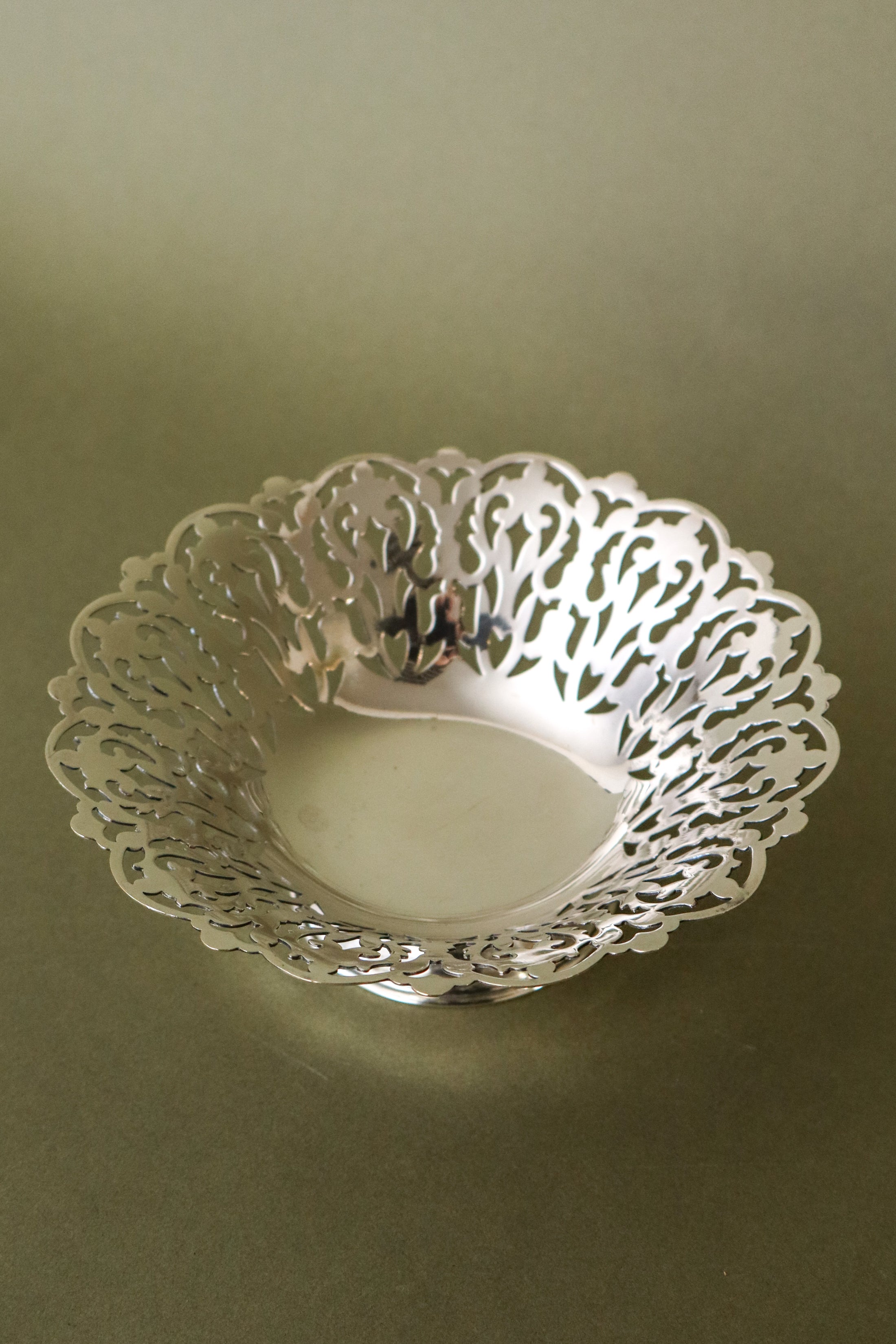 Petite Antique English Silver Plate Dish with Reticulated Edge