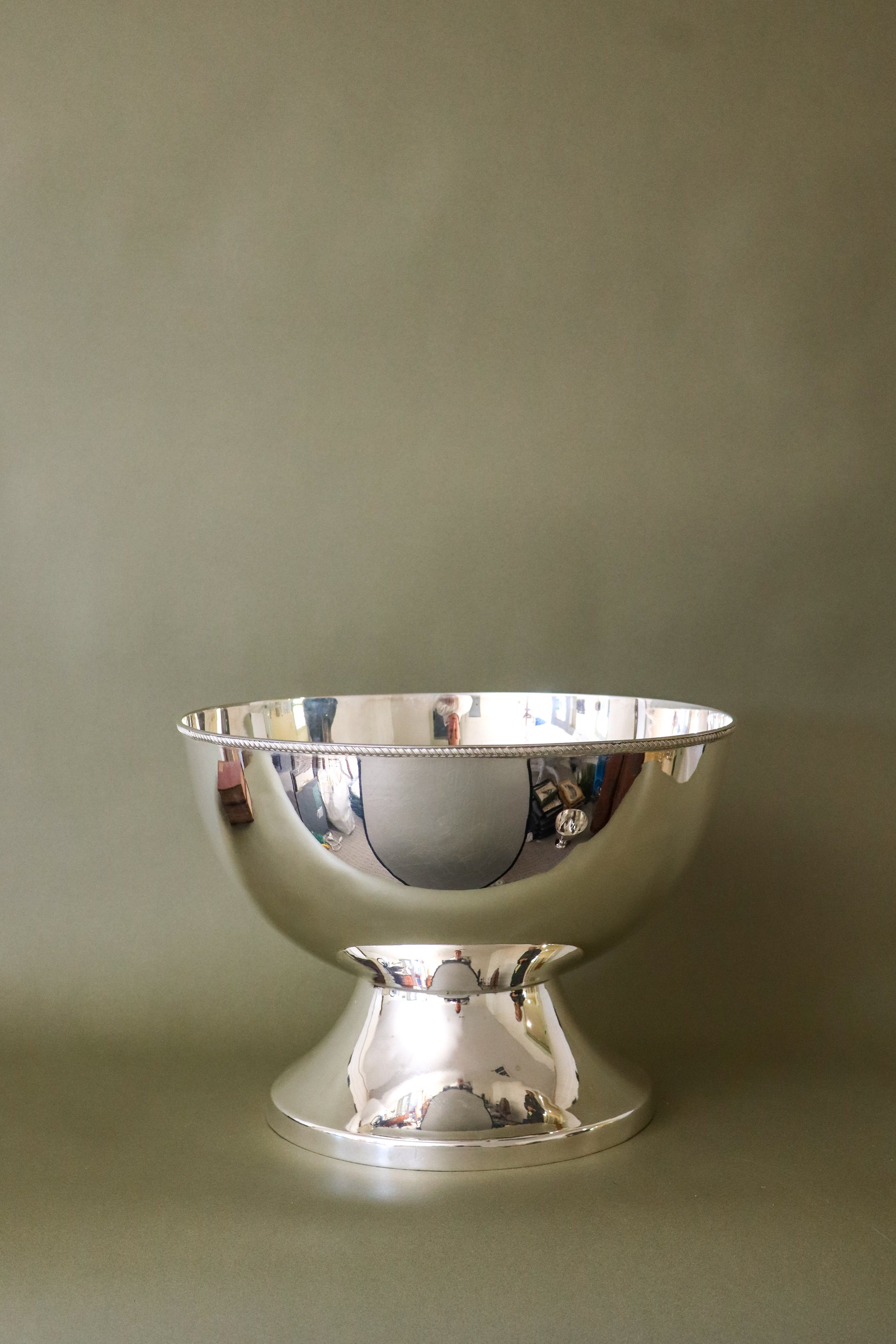 Large English Silver Plate Punch Bowl with Trim Detail