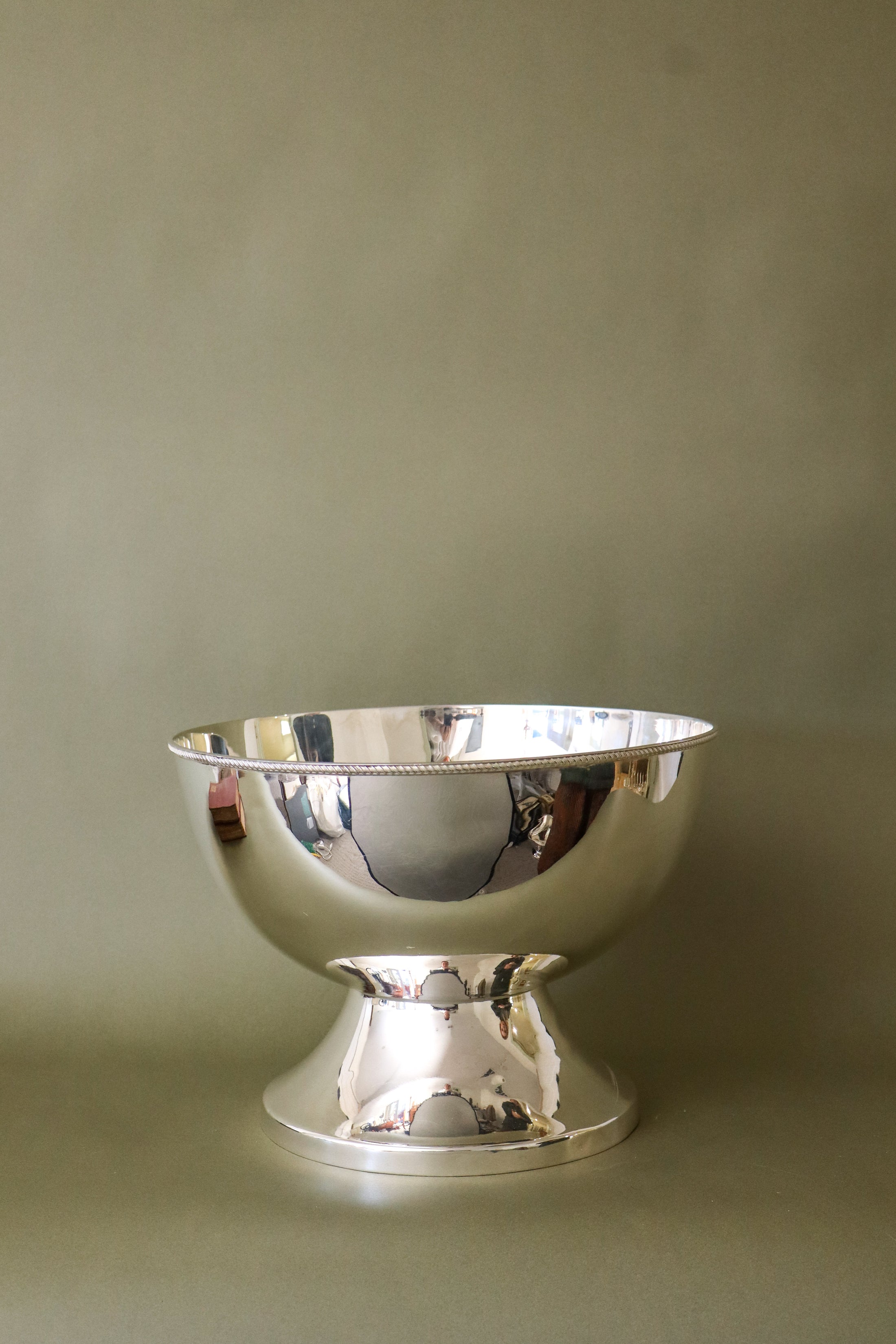 Large English Silver Plate Punch Bowl with Trim Detail