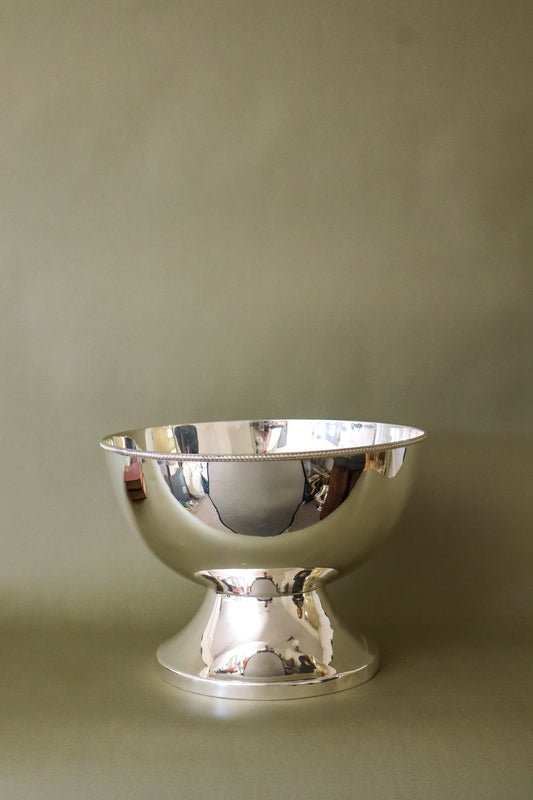 Large English Silver Plate Punch Bowl with Trim Detail