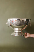 Load image into Gallery viewer, Large Beverage/Ice Bowl with Lion Head Pulls | English Silver Plate on Copper (c. 1930)
