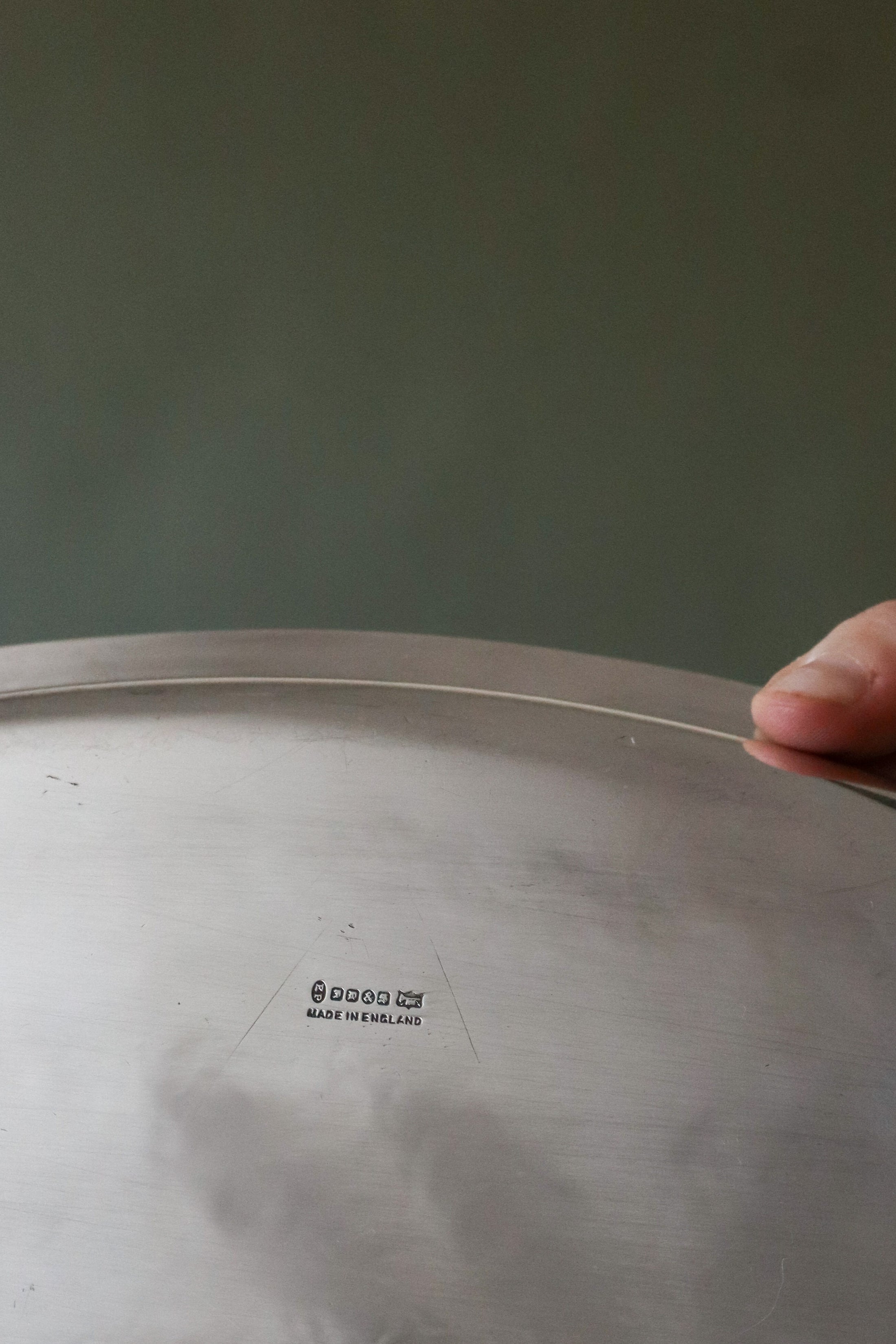 English Silver Plate on Copper Handled Oval Tray with Vine Etching