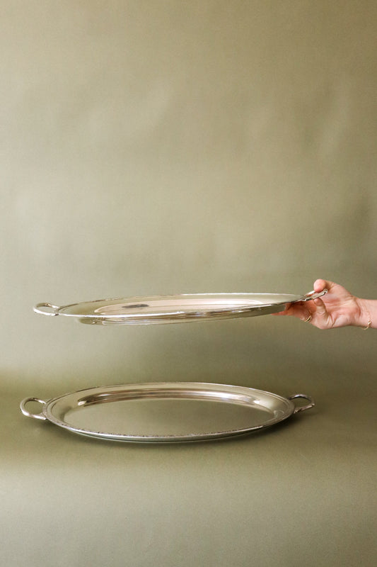 English Silver Plate Handled Oval Tea Tray with Celtic Border (c. 1930)