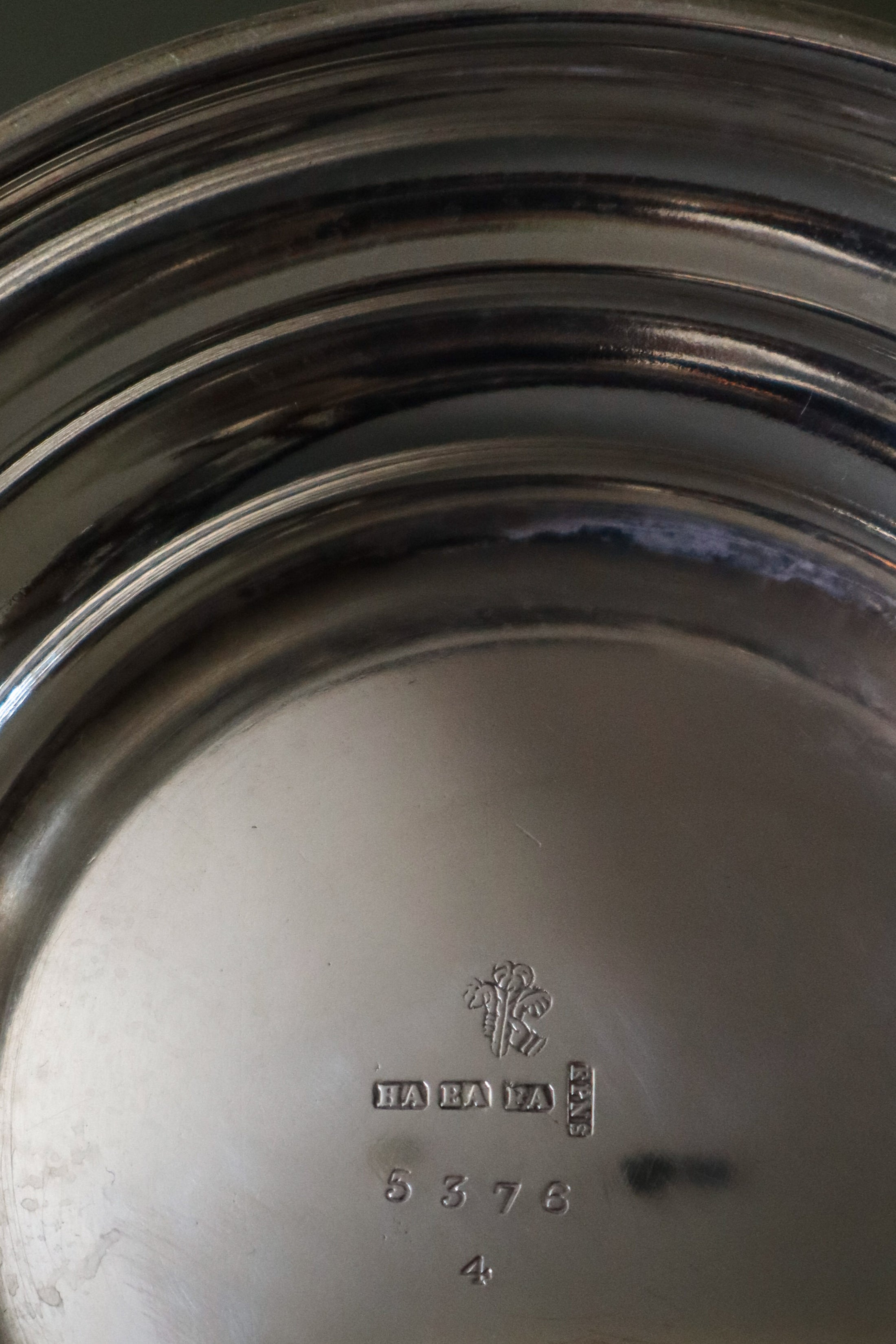 Large English Silver Plate Rose Bowl with Wire Frogger (c. 1920) | Monogrammed Front