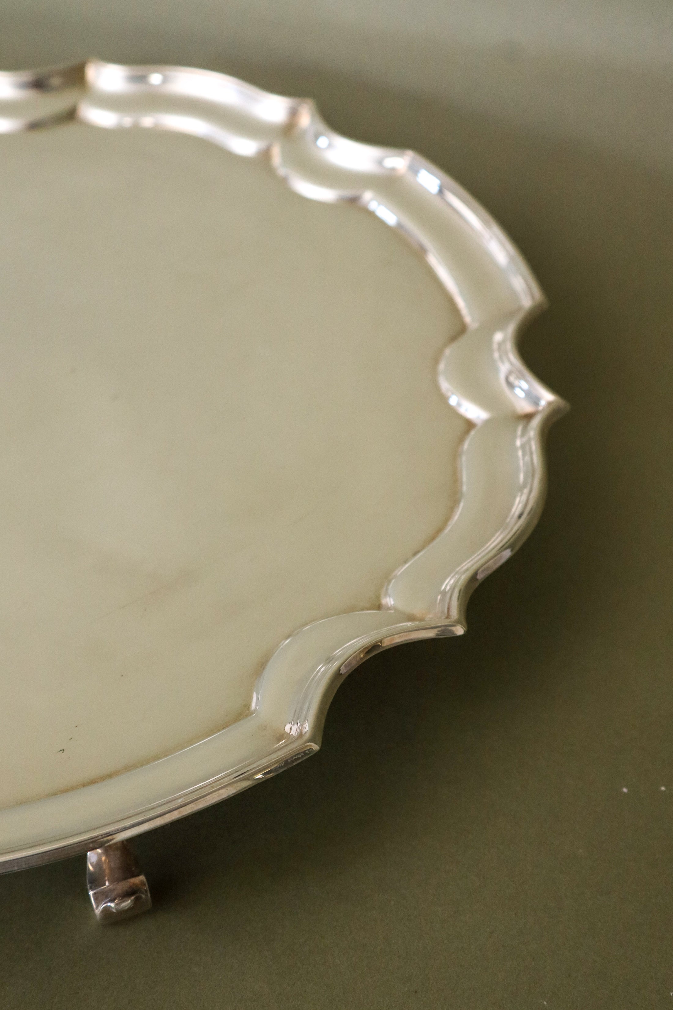 English Silver Plate Round Footed Serving Tray