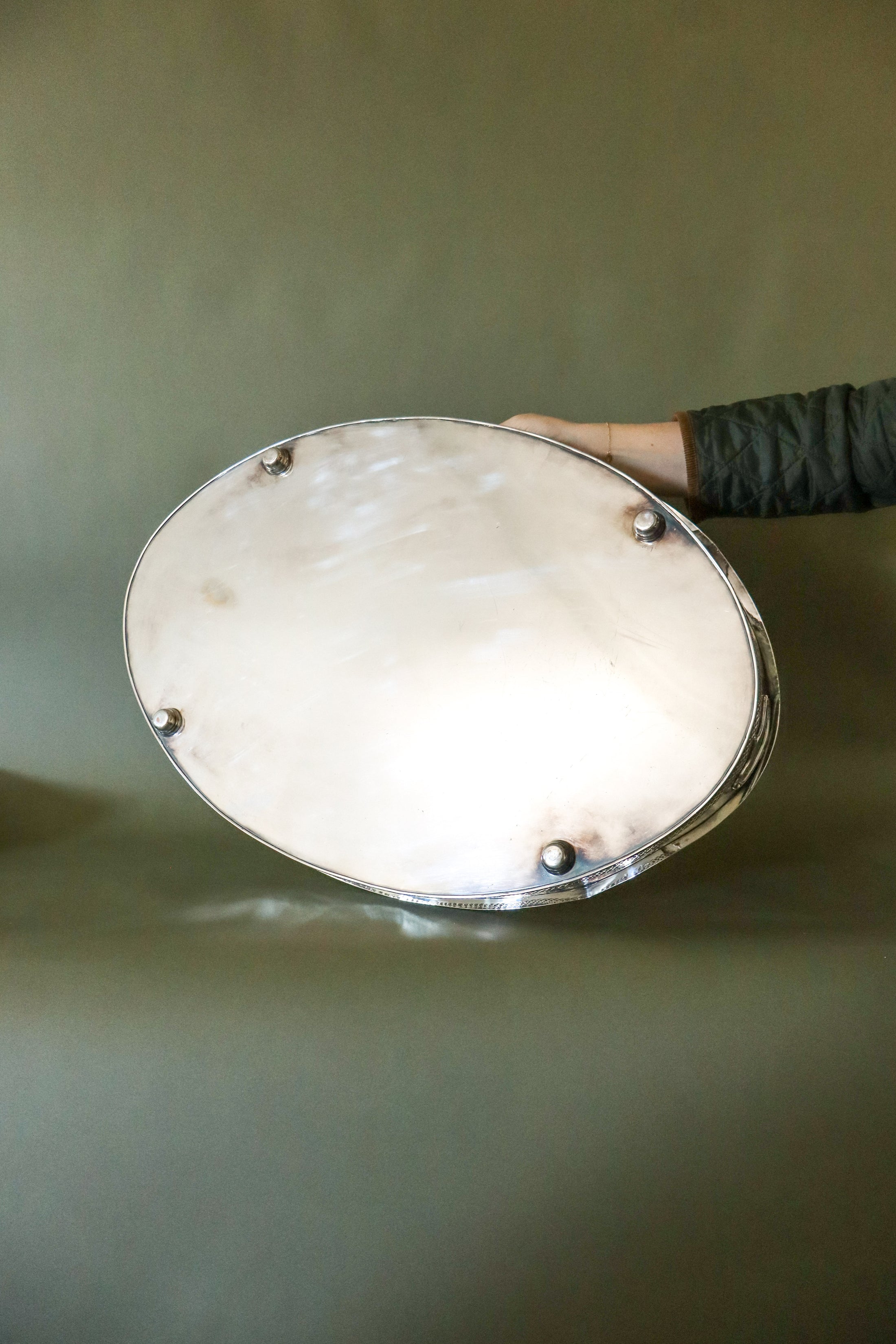 Large Scalloped Silverplate Butlers Tray With Rope Edge
