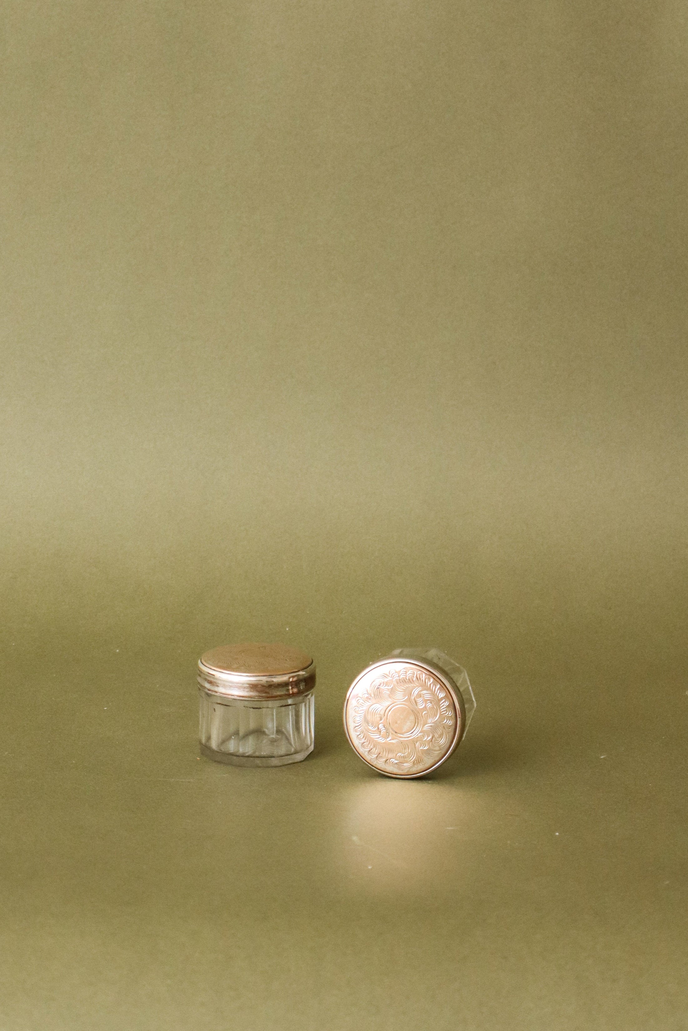 PAIR Victorian Glass + Silver Plate Lid Container