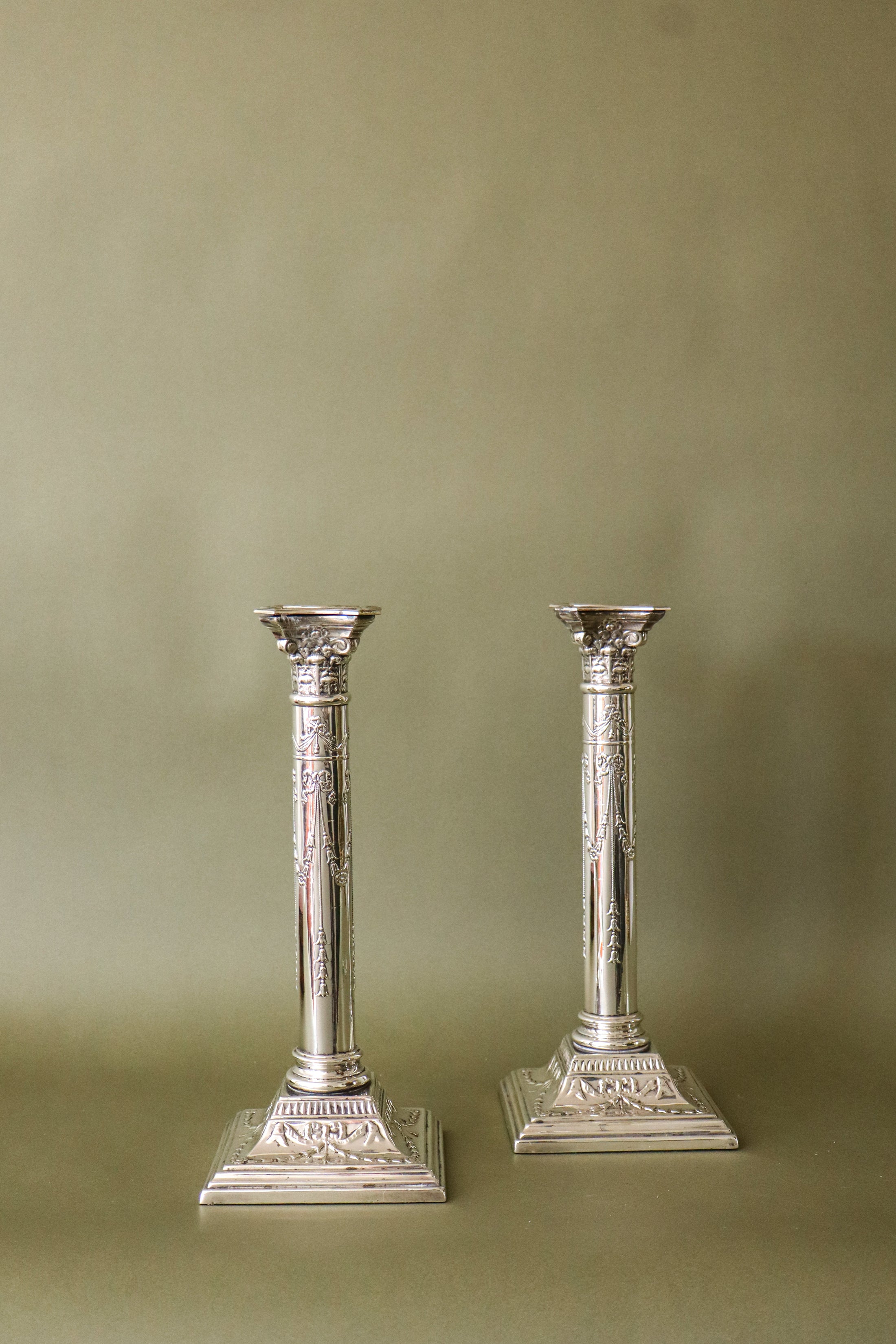 Pair English Silver Plated Candlesticks | Marked JP & Co