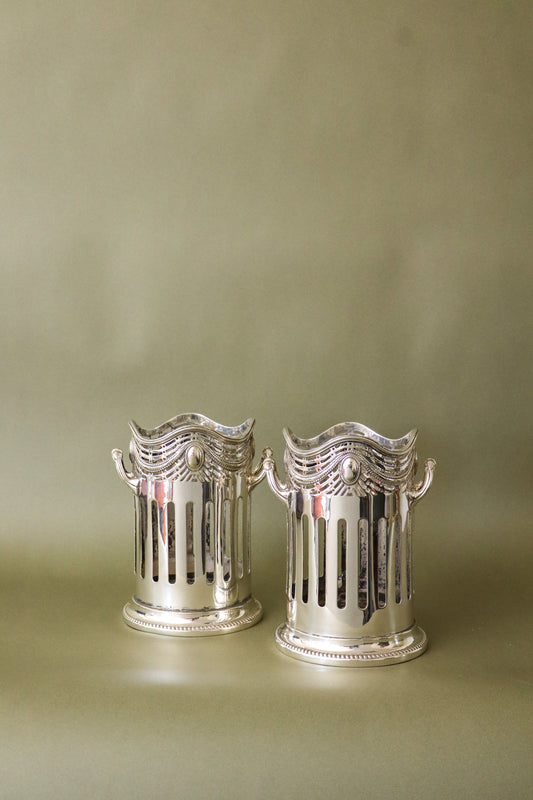 English Silver Plate Wine Sleeve / Cooler with Scalloped Rim