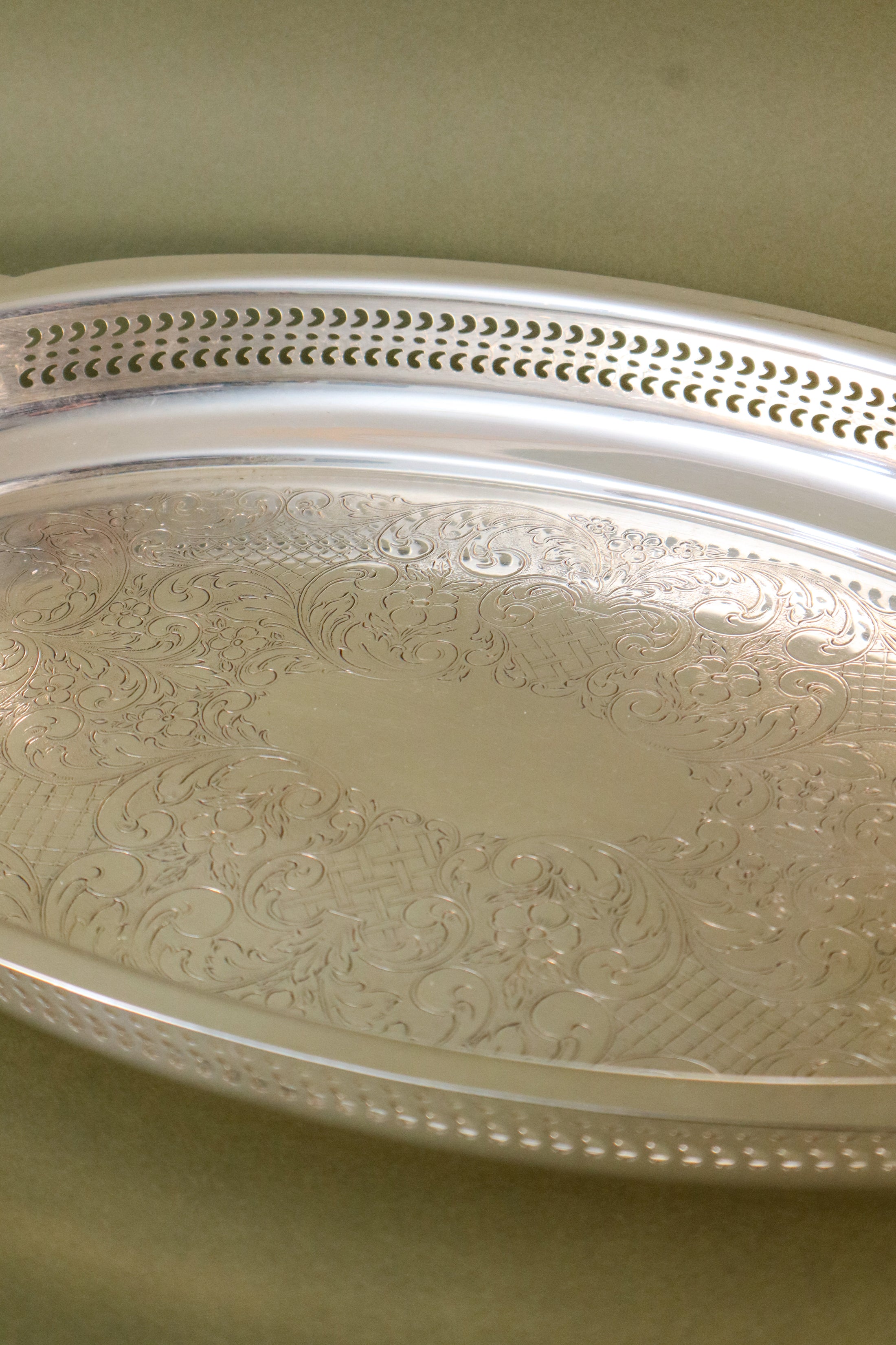 Large Oval Silver Plate Gallery Tray by Rogers