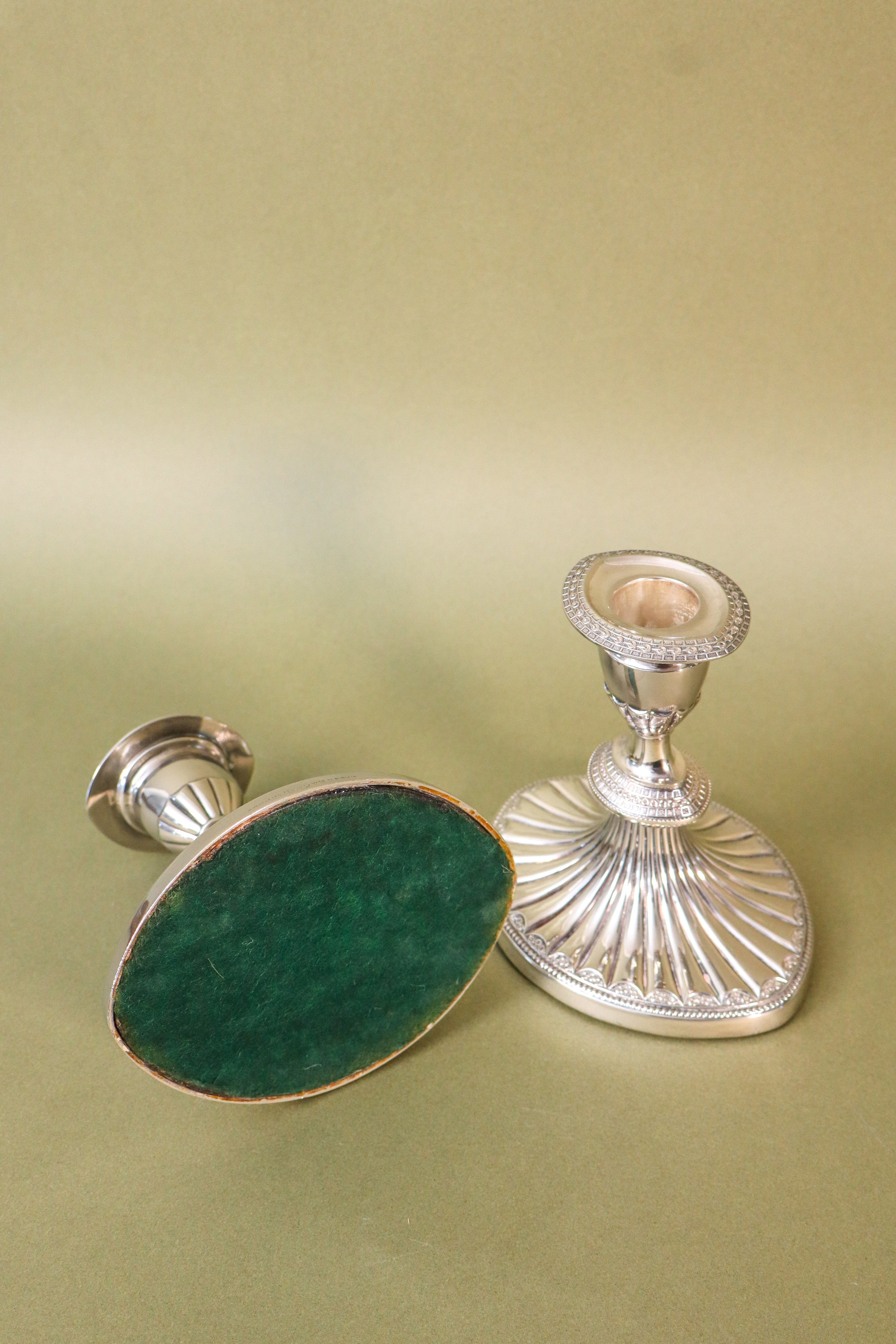 PAIR of English Silver Plate Oblong, Fluted Candle Holders