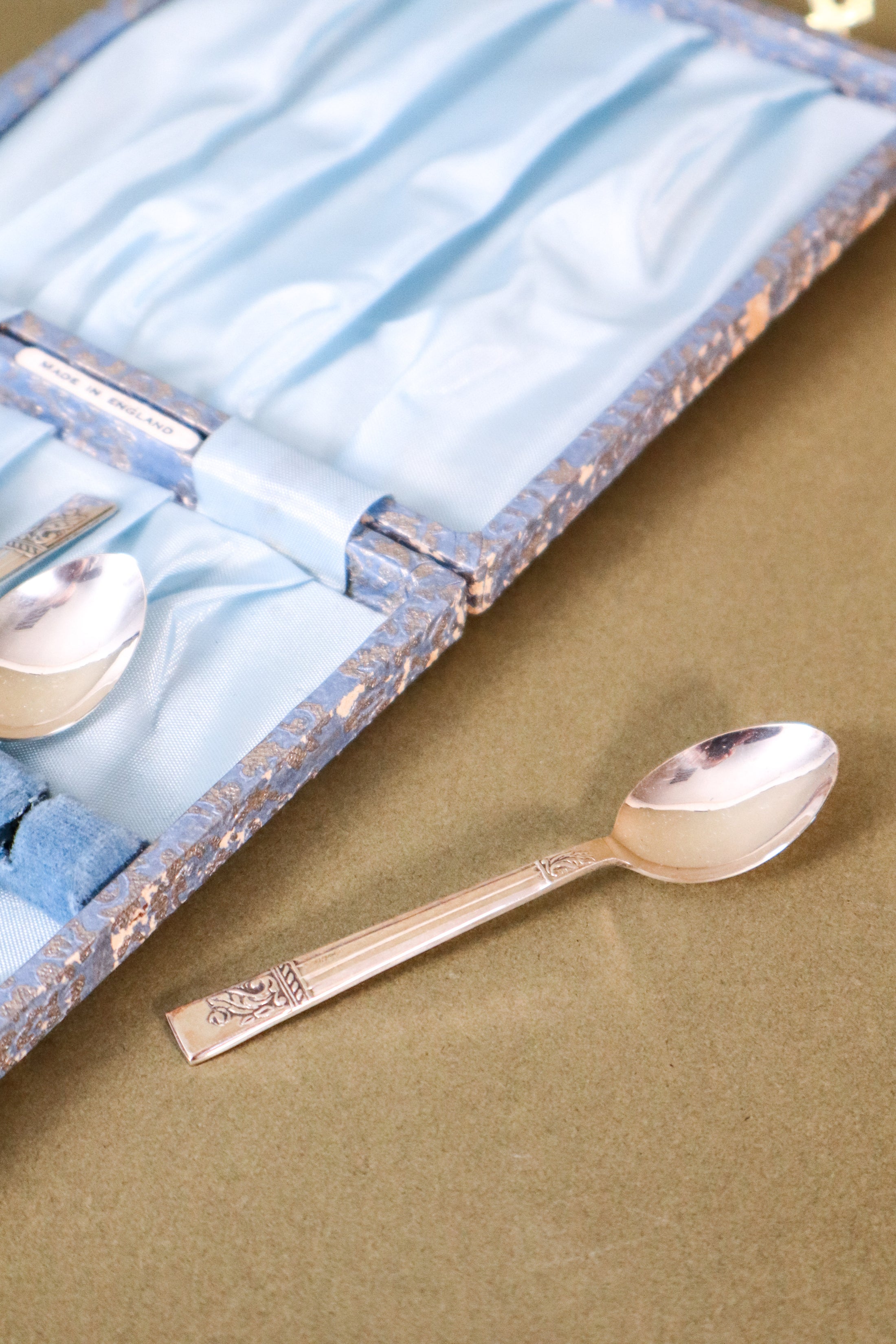 SET of 6 | English Silver Plate Spoons in Original Blue Box