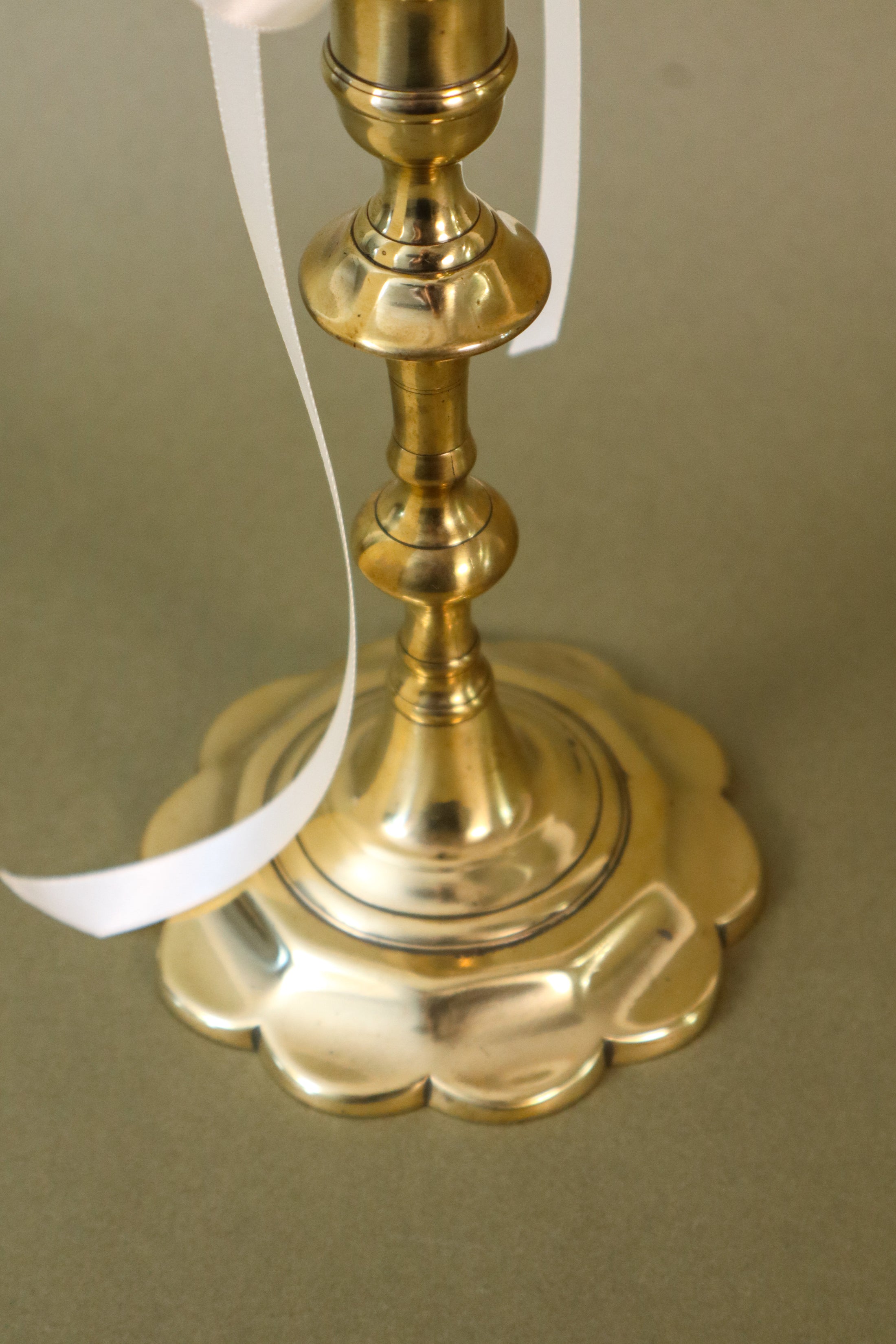 18th Century Brass Seamed Petal Base Candlestick | 8.5"H