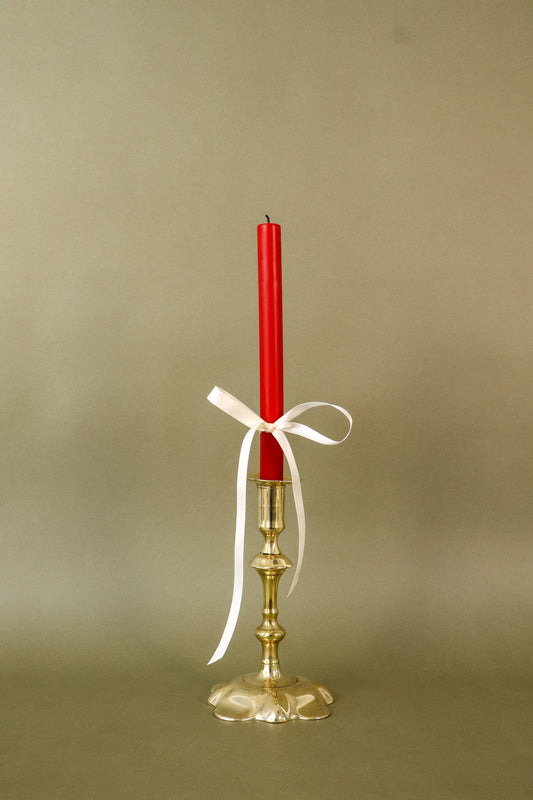 18th Century Brass Seamed Petal Base Candlestick | 8.25"H