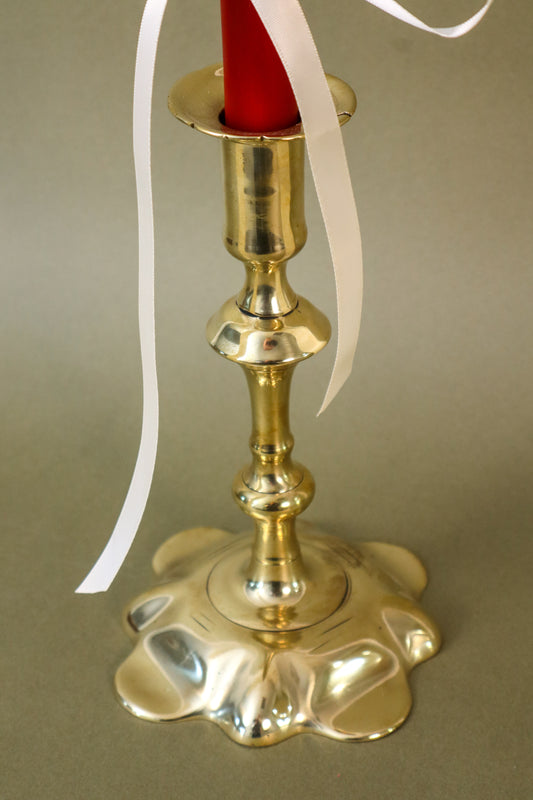 18th Century Brass Seamed Petal Base Candlestick | 8.25"H