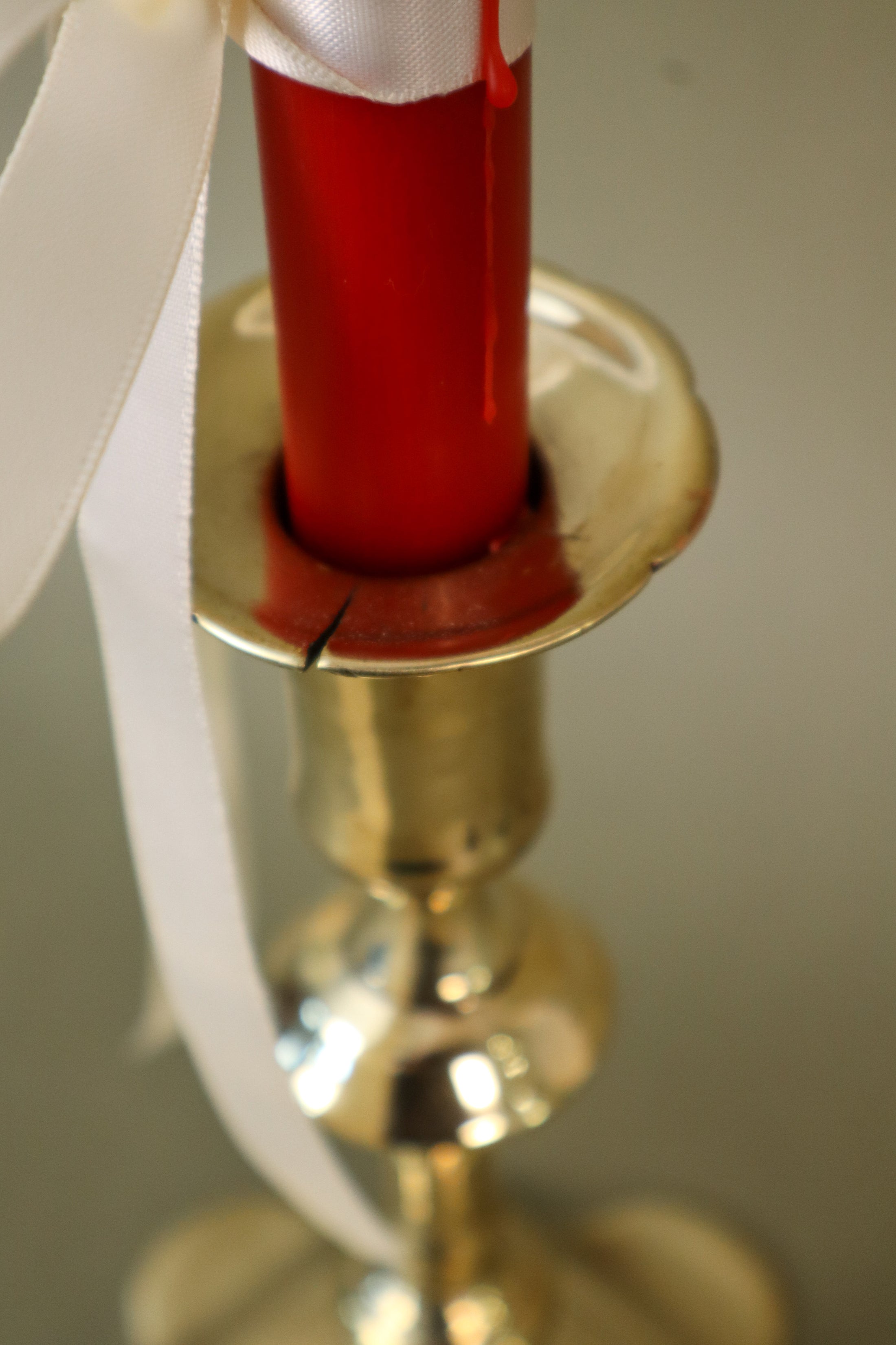 18th Century Brass Seamed Petal Base Candlestick | 8.25"H