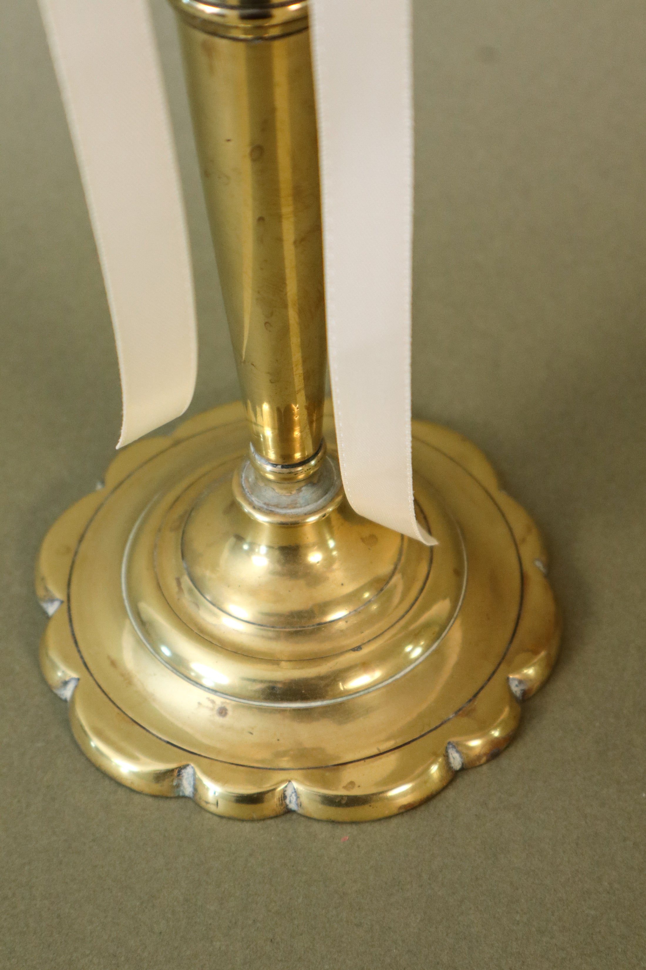 18th Century Brass Seamed Petal Base Candlestick | 9.5"H