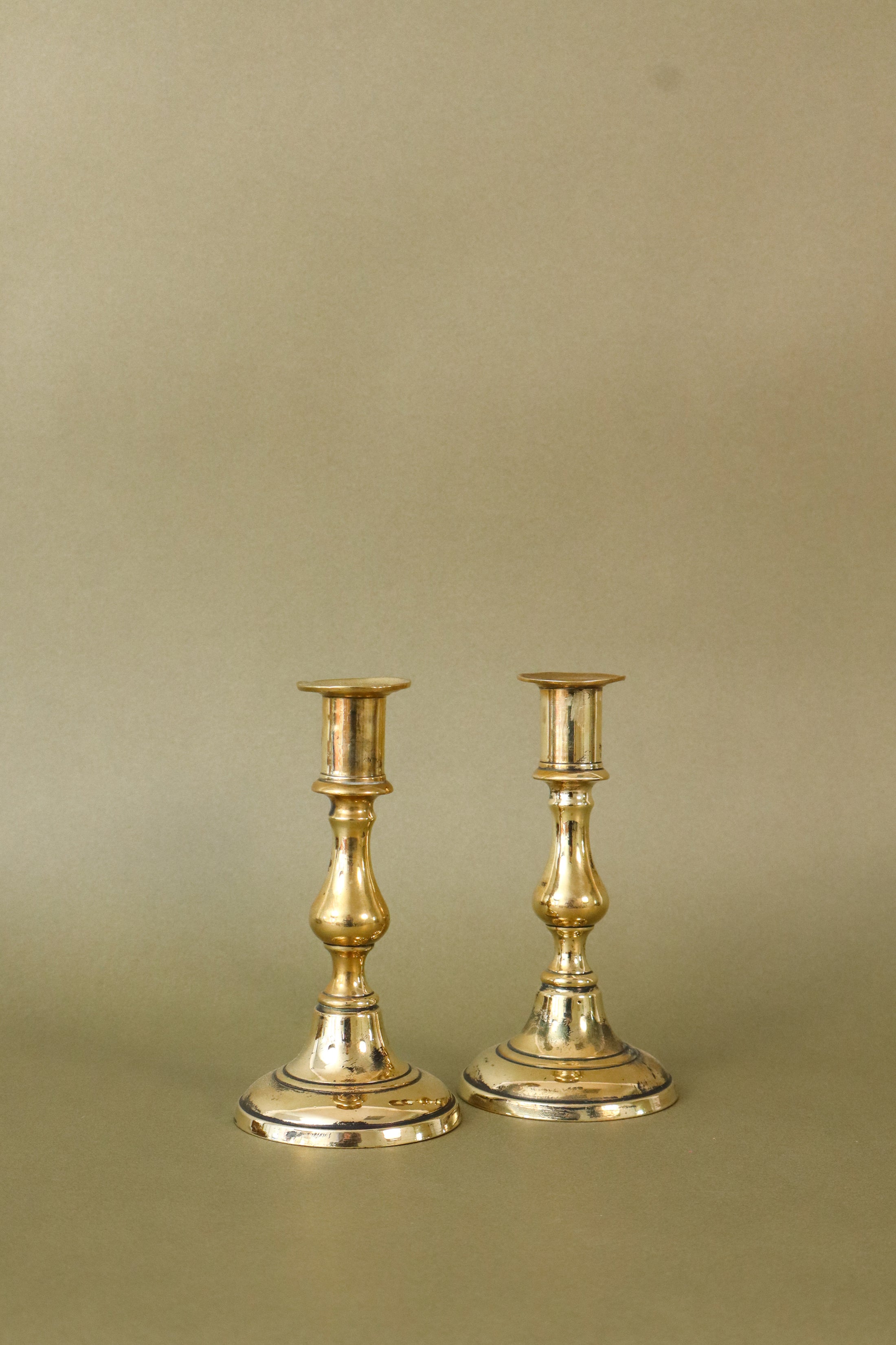 PAIR of 19th Century English Victorian 6”H Brass Candlesticks (c. 1890)