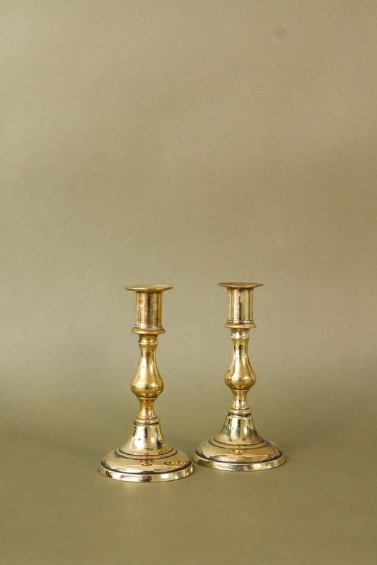 PAIR of 19th Century English Victorian 6”H Brass Candlesticks (c. 1890)
