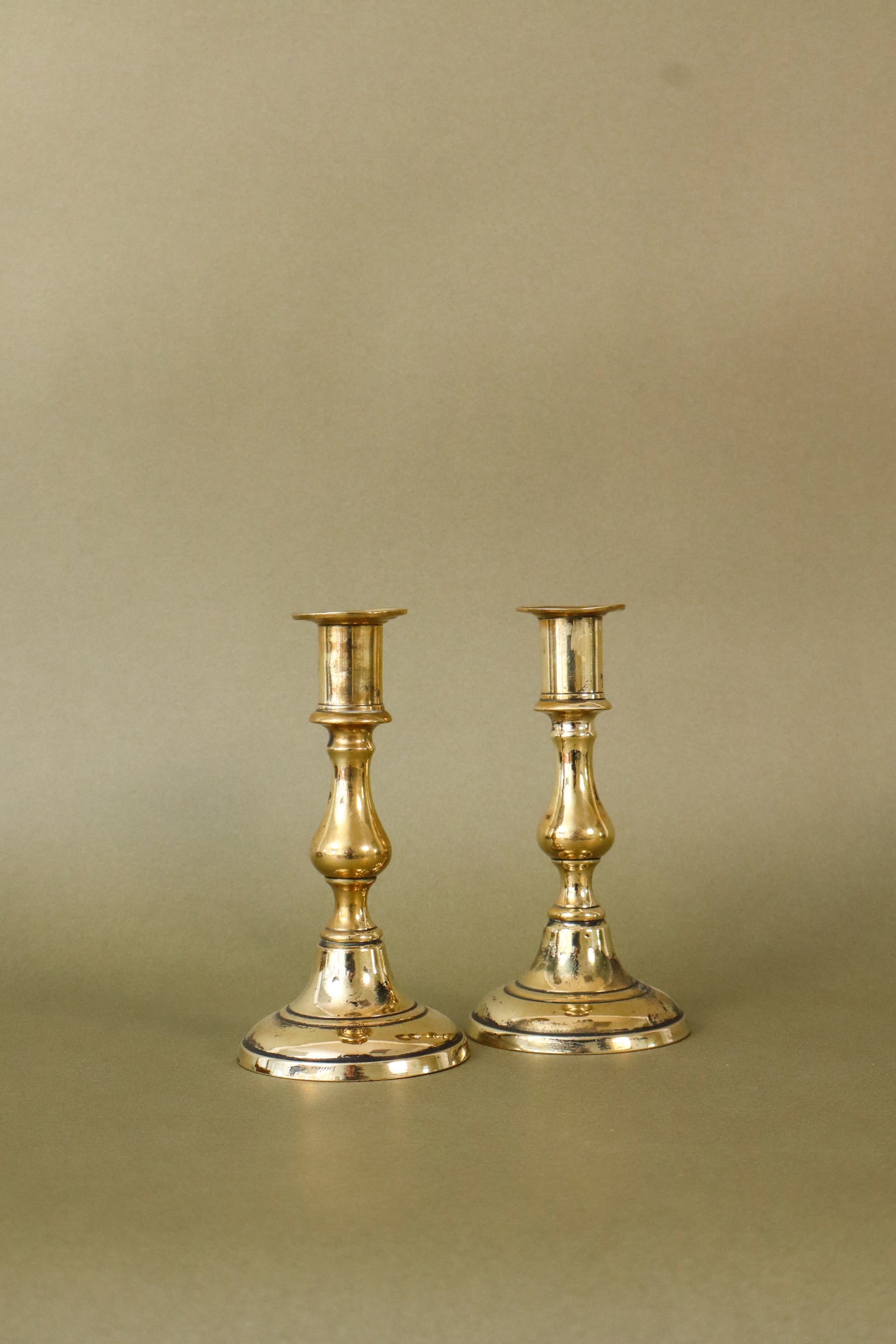 PAIR of 19th Century English Victorian 6”H Brass Candlesticks (c. 1890)