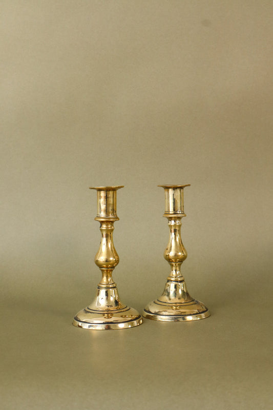 PAIR of 19th Century English Victorian 6”H Brass Candlesticks (c. 1890)