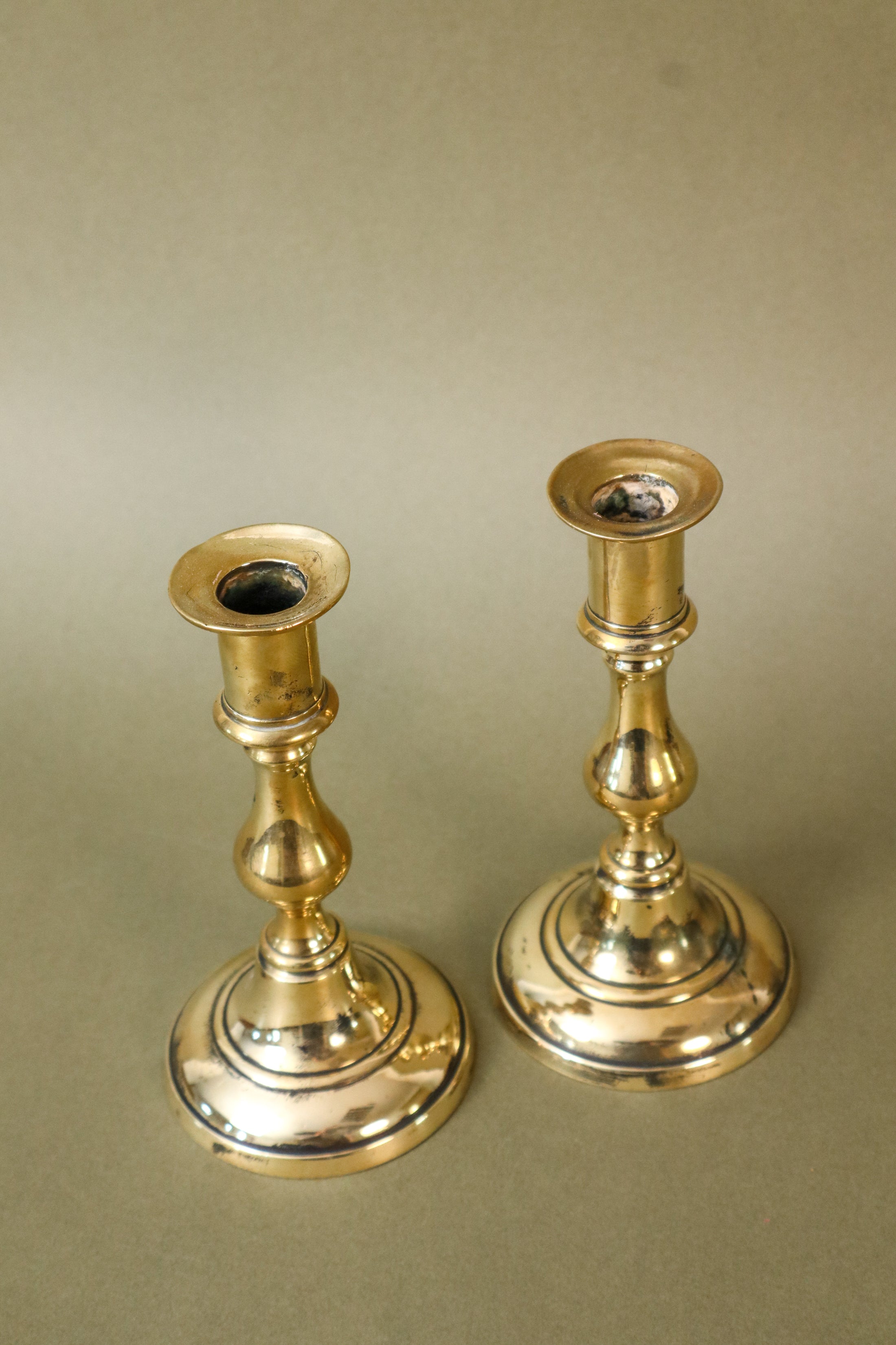 PAIR of 19th Century English Victorian 6”H Brass Candlesticks (c. 1890)