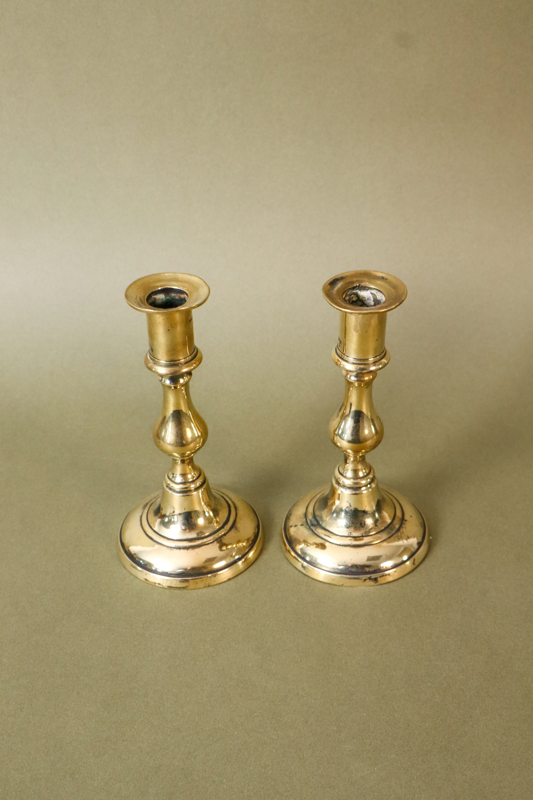 PAIR of 19th Century English Victorian 6”H Brass Candlesticks (c. 1890)